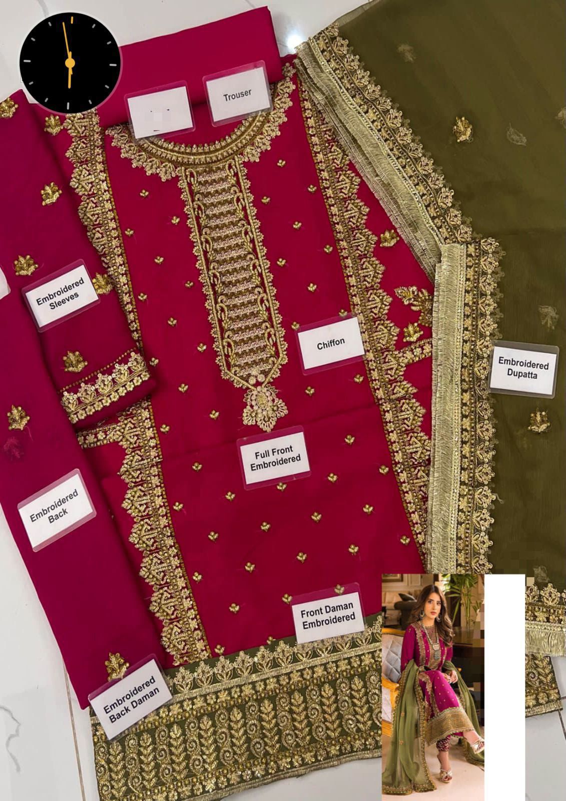 ASIM JOFA CHIFFON EMBROIDERED LUXURY UNSTICHED 3PC✓