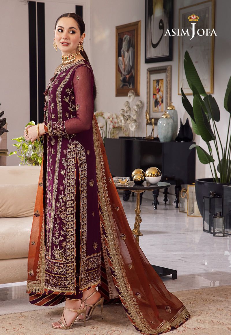 ASIM JOFA CHIFFON EMBROIDERED SEQUENCE LUXURY UNSTICHED 3PC✓