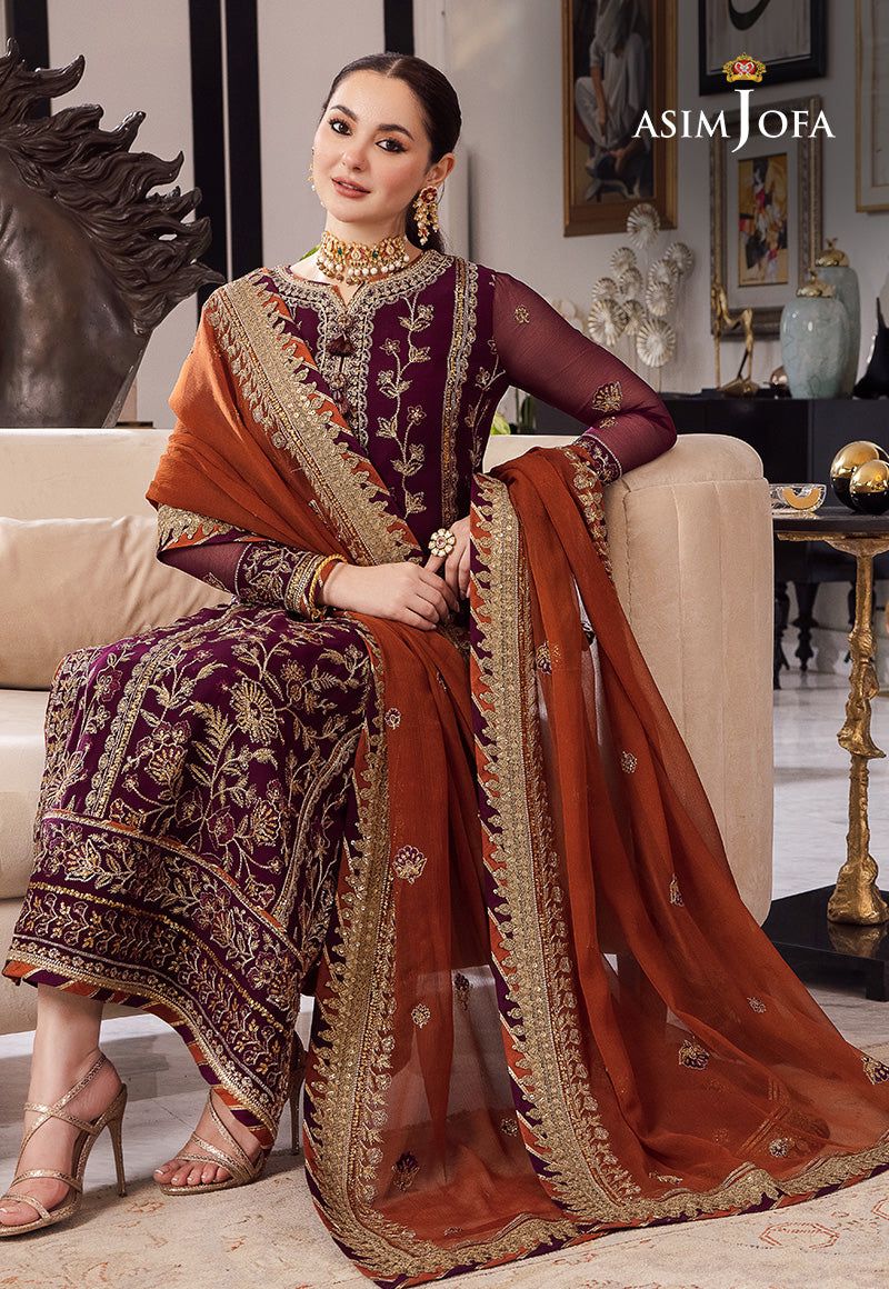 ASIM JOFA CHIFFON EMBROIDERED SEQUENCE LUXURY UNSTICHED 3PC✓