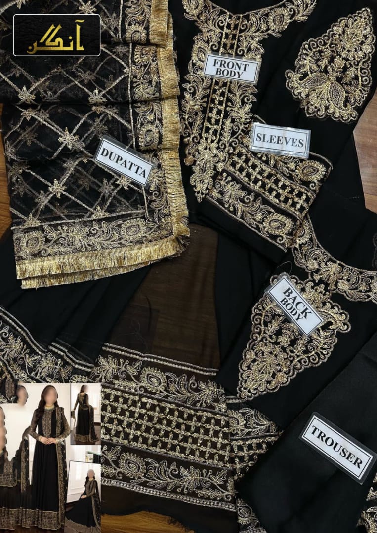 ASIM JOFA CHIFFON MAXI EMBROIDERED & SEQUENCE WEDDING UNSTITCED 3PC✓