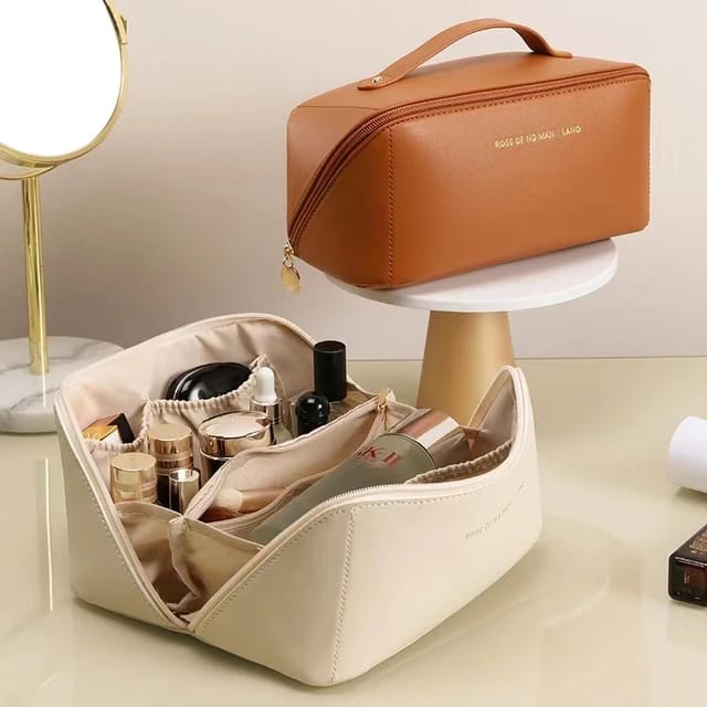 LARGE-CAPACITY COSMETIC BAG PORTABLE PU MAKEUP POUCH