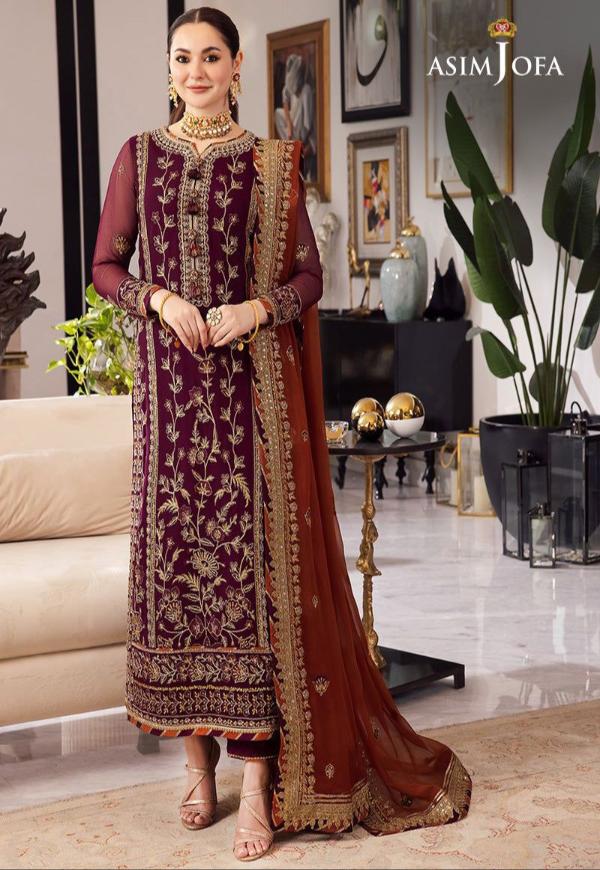 ASIM JOFA CHIFFON EMBROIDERED SEQUENCE LUXURY UNSTICHED 3PC✓