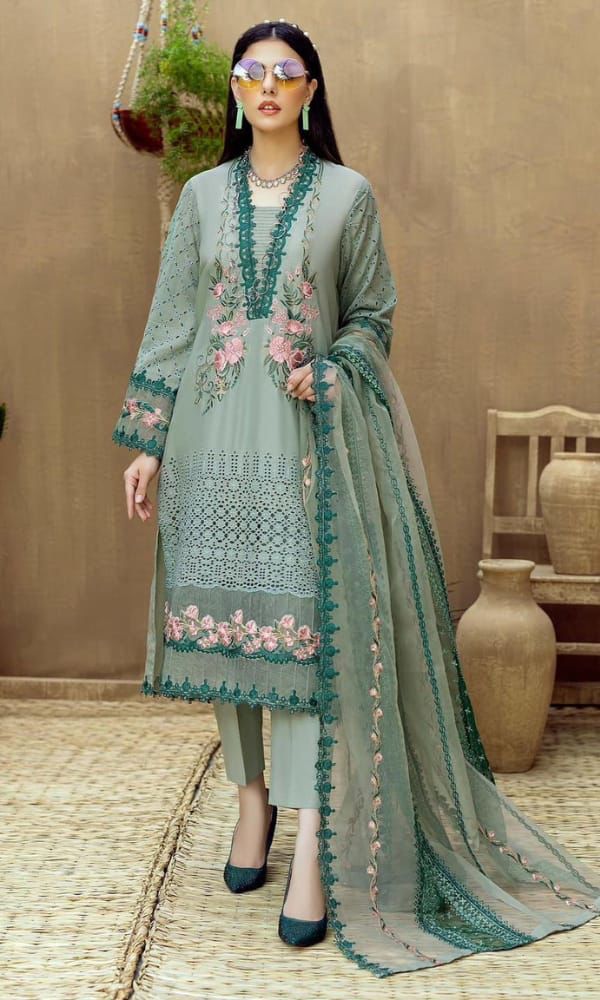 ADAN LIBAS COTTON ALTERNATE CHIKANKARI EMBROIDERED SUMMER UNSTITCED 3PC✓