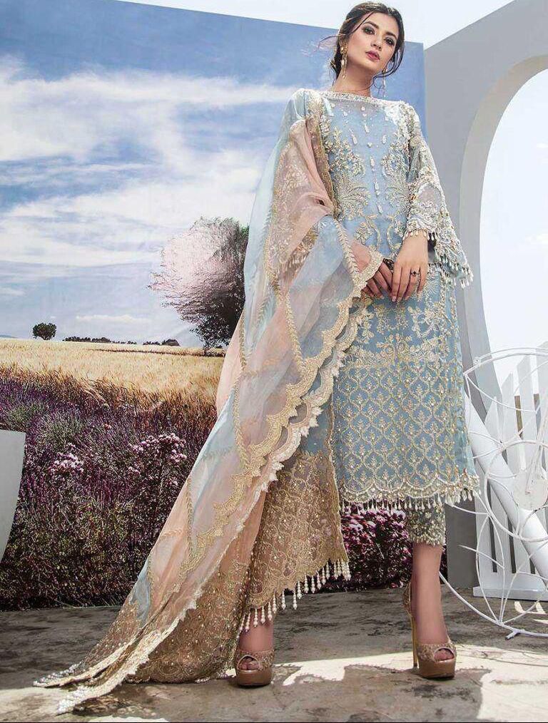 AGHA NOOR ORGANZA EMBROIDERED SEQUENCE LUXURY UNSTICHED 3PC✓