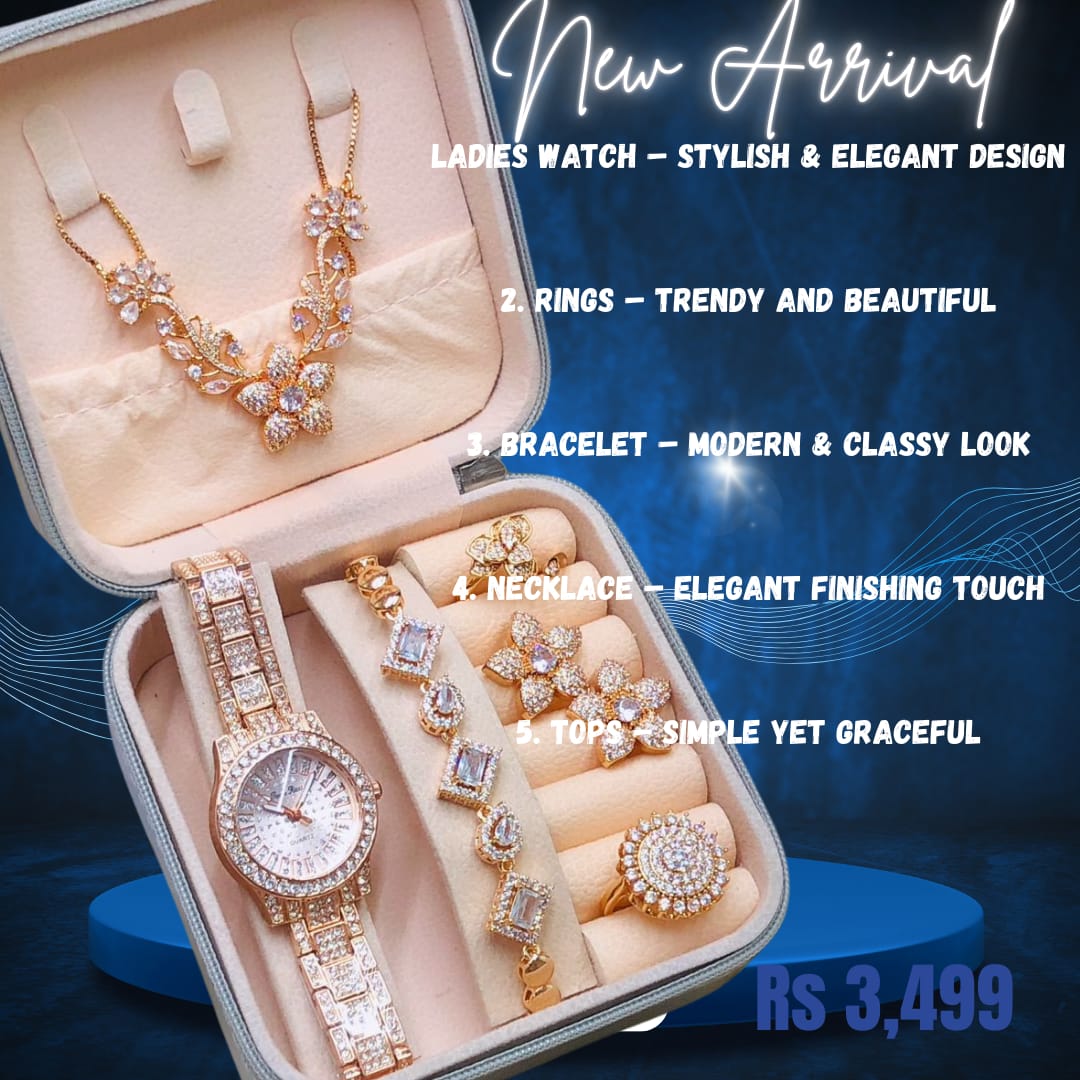 GOLDEN & SILVER JEWELLERY AND WATCH SET