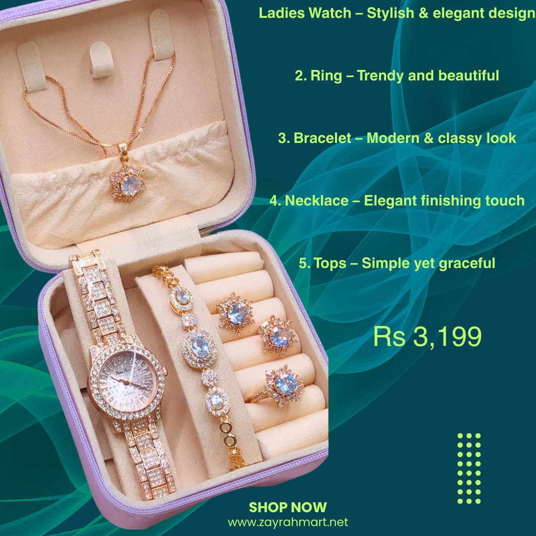 SILVER & GOLDEN JEWELLERY WATCH SET