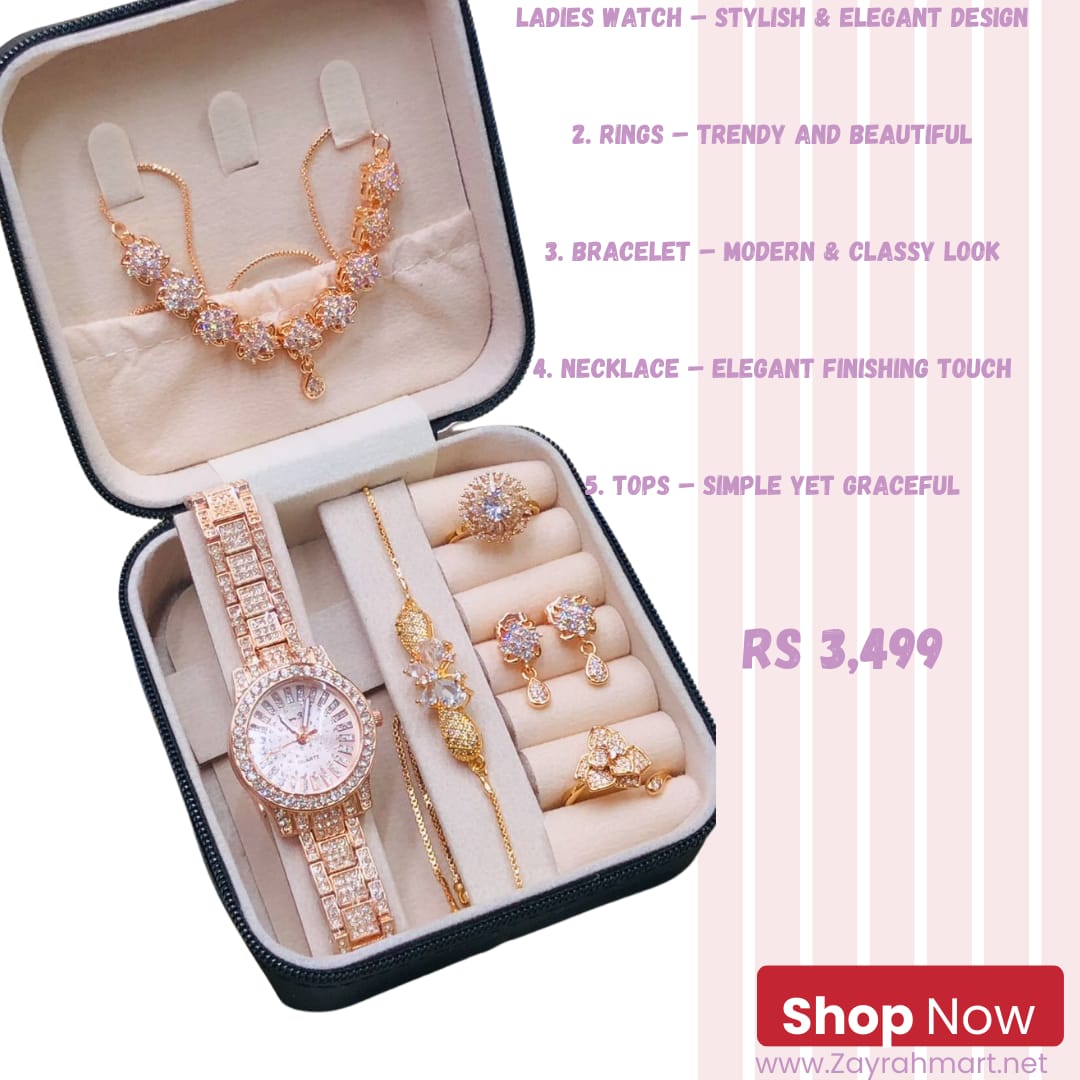 SILVER & GOLDEN JEWELLERY & WATCH SET