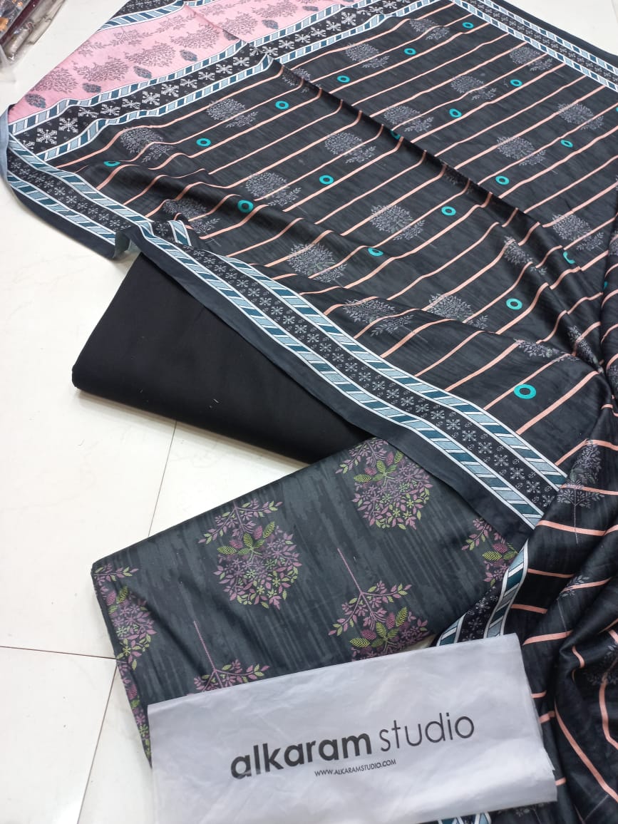 AL KARAM KASTORI 3PES LAWN PRENTED SHRIT  PRENTED TROUSER WITH LAWN DUPATTA