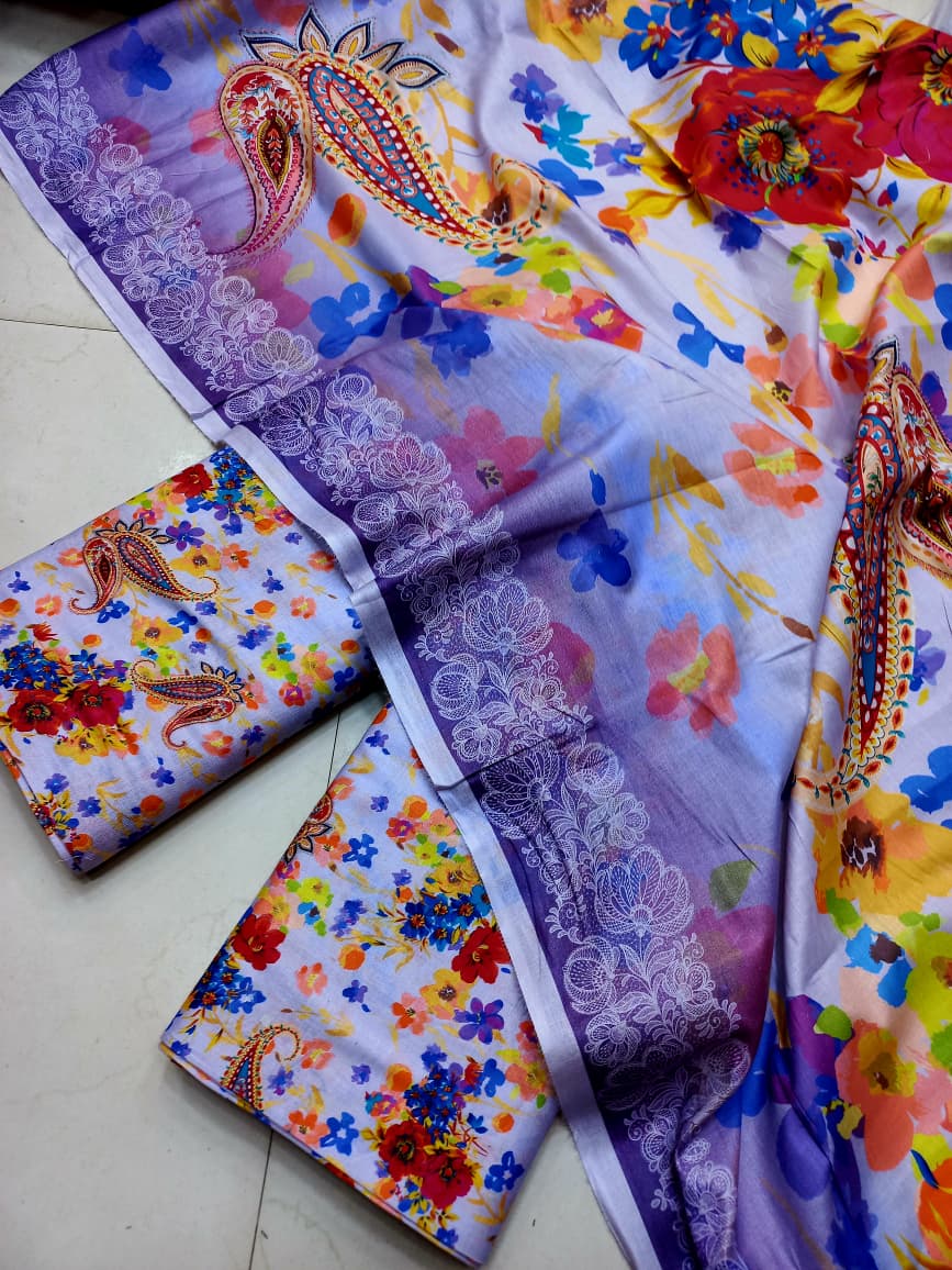 AL KARAM KASTORI 3PES LAWN PRENTED SHRIT  PRENTED TROUSER WITH LAWN DUPATTA