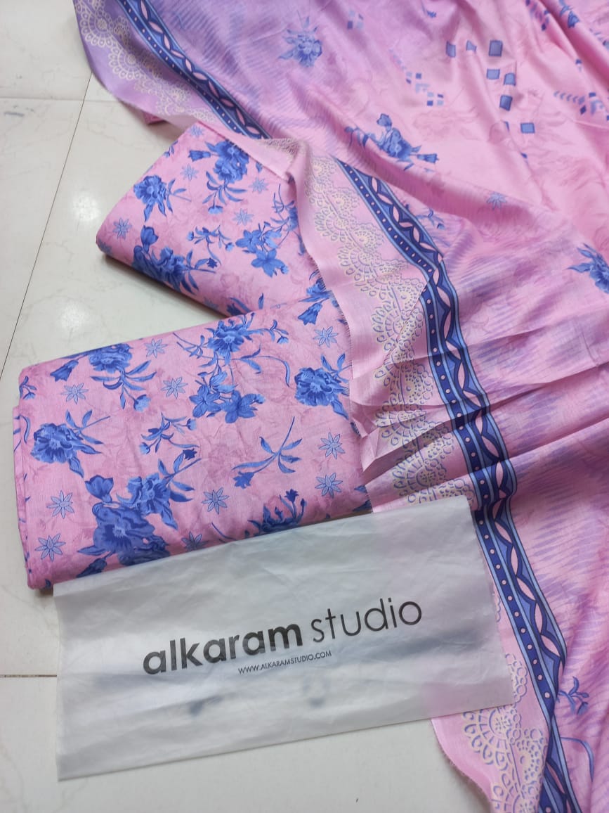 AL KARAM KASTORI 3PES LAWN PRENTED SHRIT  PRENTED TROUSER WITH LAWN DUPATTA
