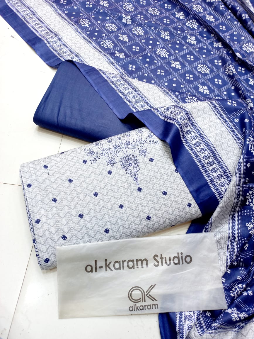 AL KARAM KASTORI 3PES LAWN PRENTED SHRIT  PRENTED TROUSER WITH LAWN DUPATTA