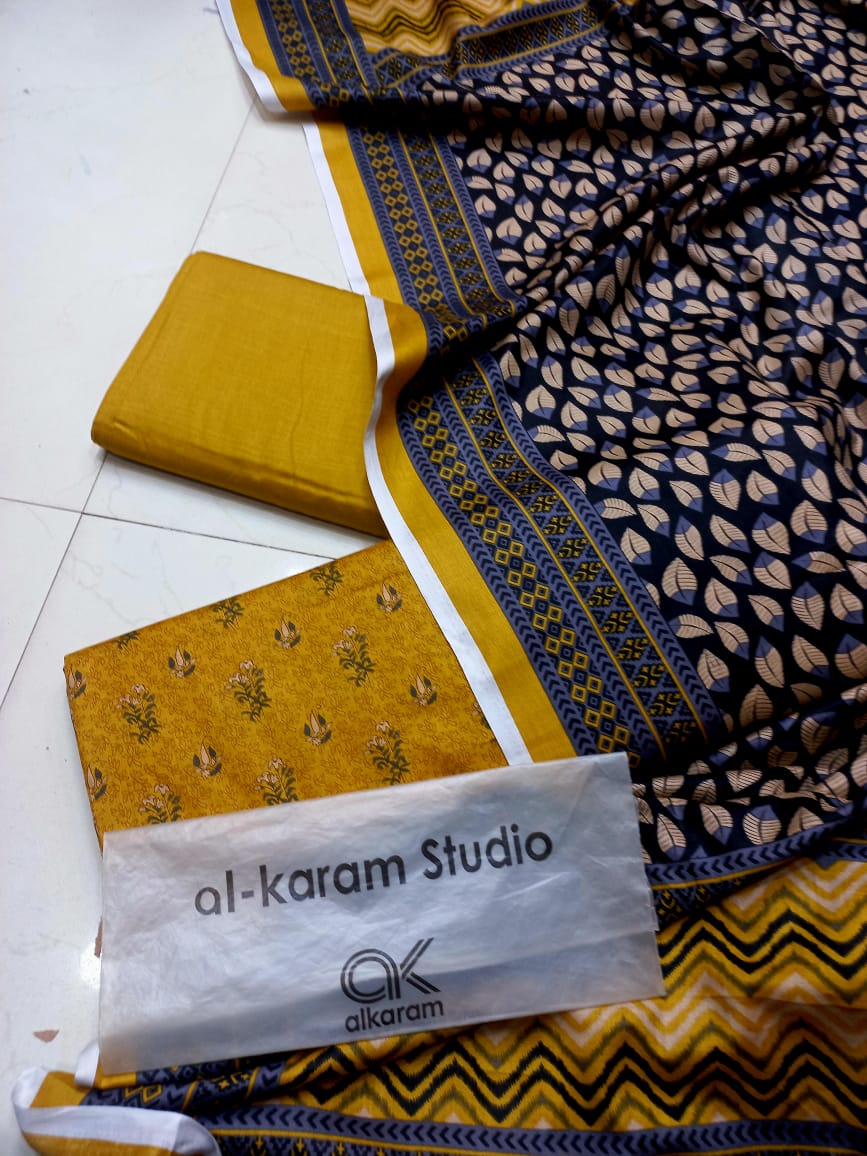 AL KARAM KASTORI 3PES LAWN PRENTED SHRIT  PRENTED TROUSER WITH LAWN DUPATTA