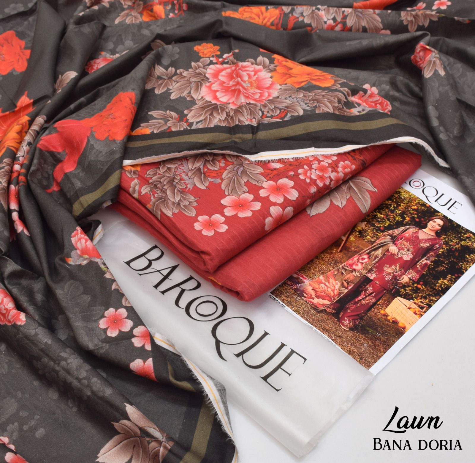 BAROQUE Lawn Bana Dora all Over Unstitced 3pc✓