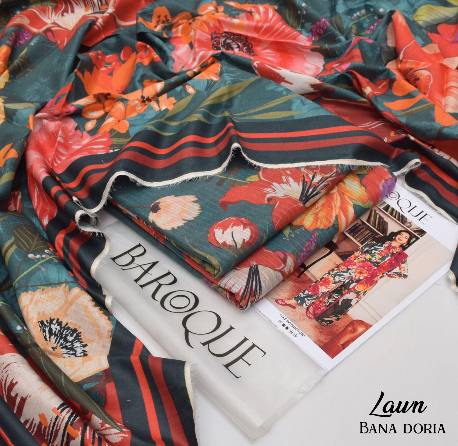 BAROQUE Lawn Bana Dora all Over Unstitced 3pc✓