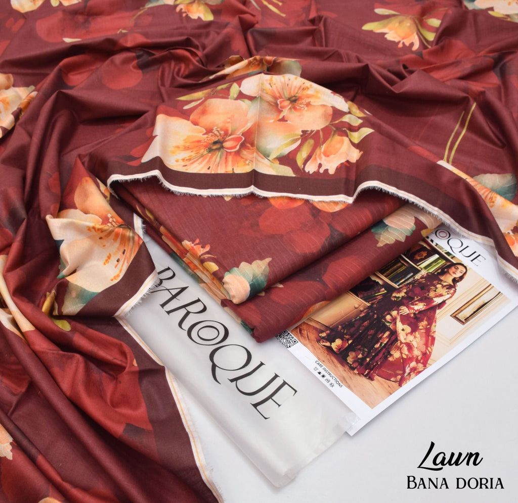 BAROQUE Lawn Bana Dora all Over Unstitced 3pc✓