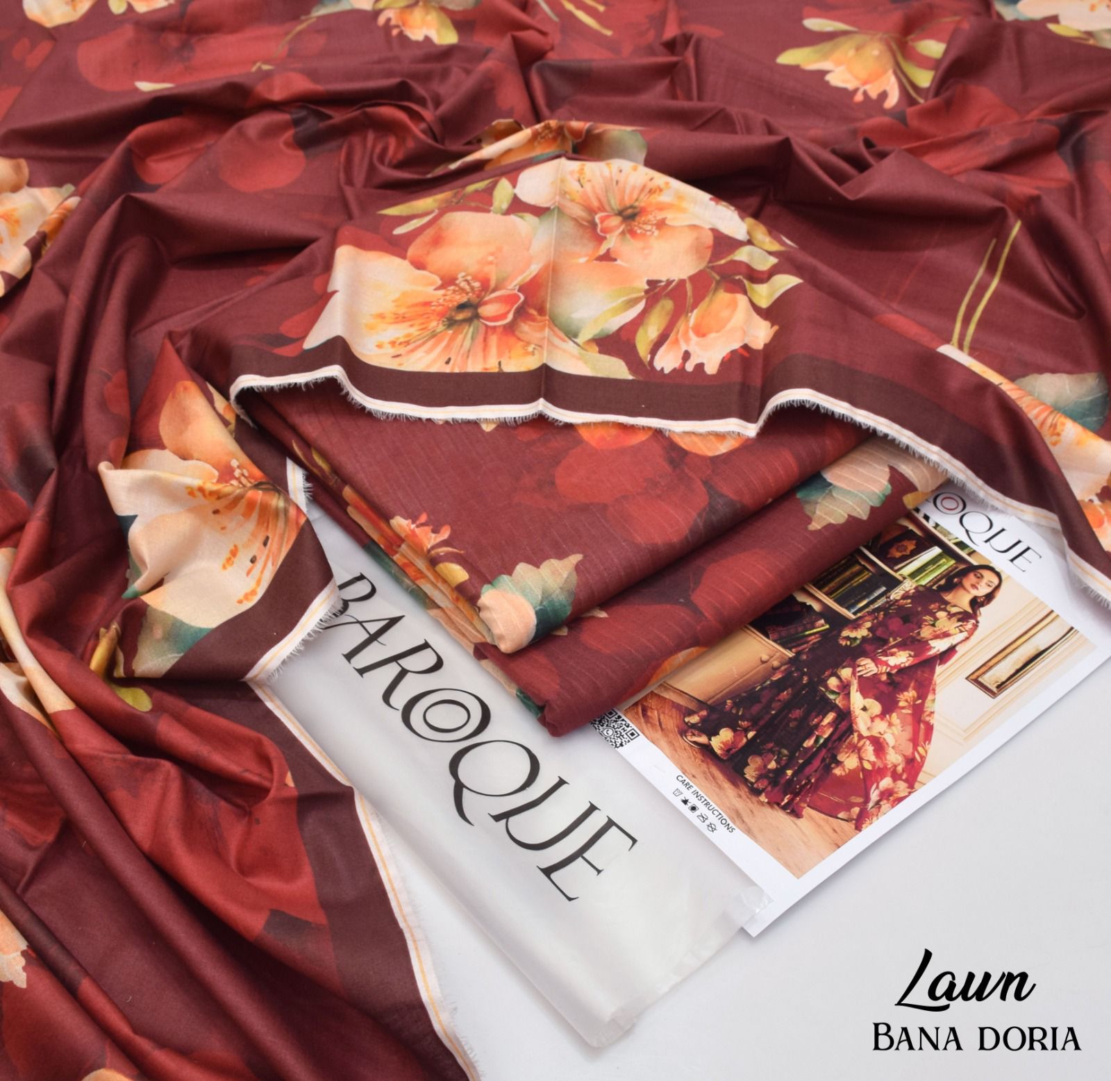 BAROQUE Lawn Bana Dora all Over Unstitced 3pc✓