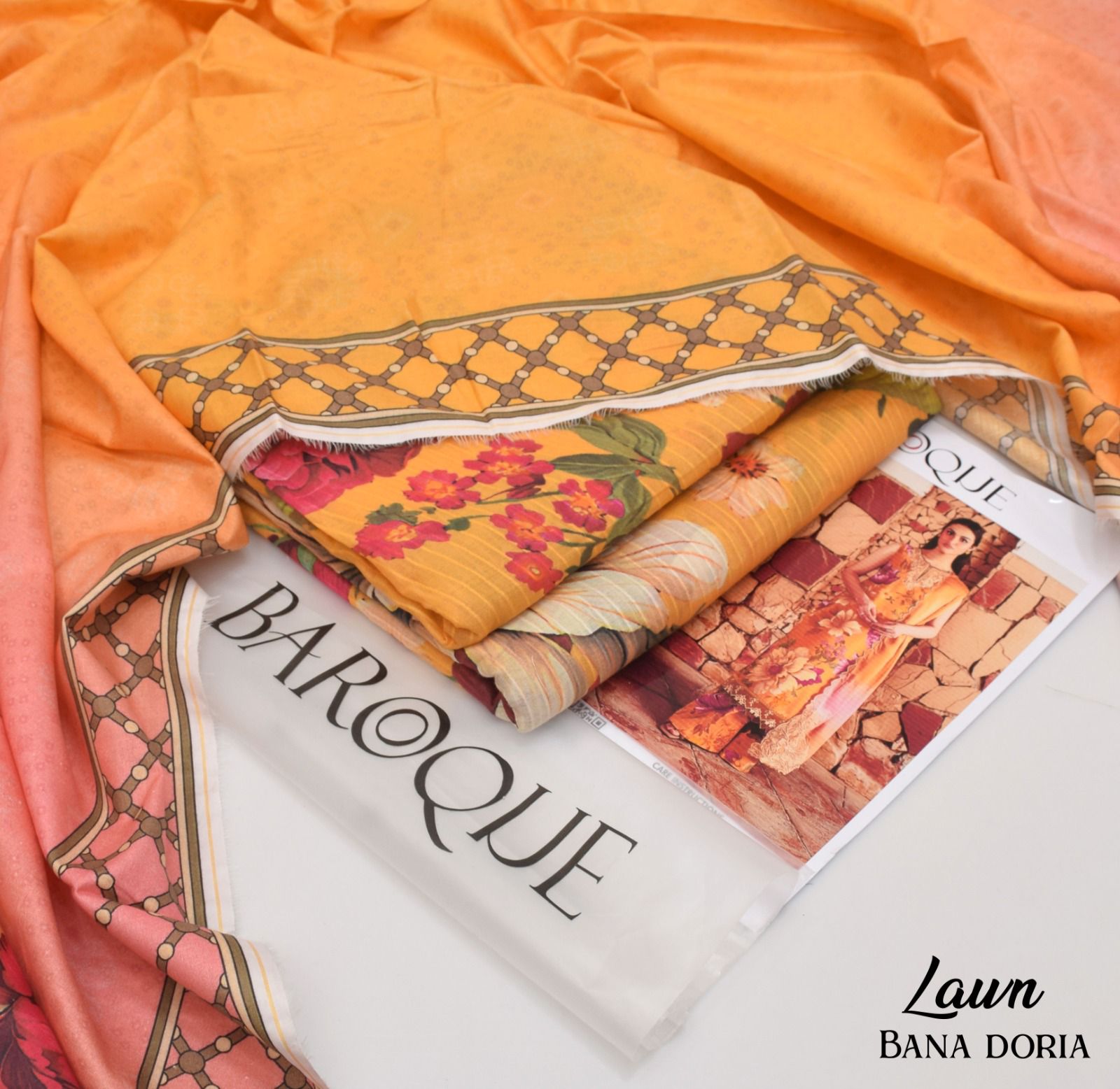 BAROQUE Lawn Bana Dora all Over Unstitced 3pc✓