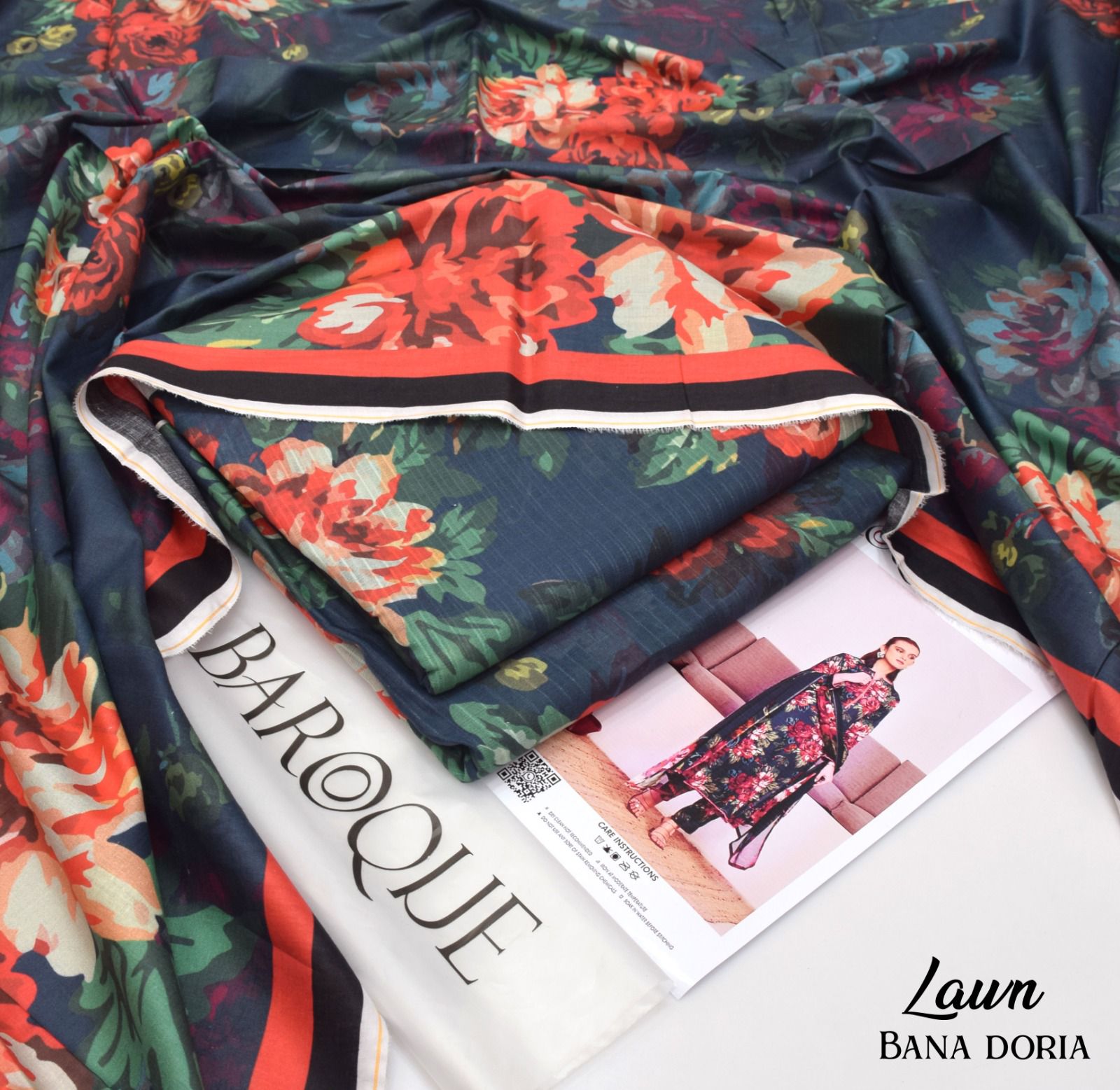 BAROQUE Lawn Bana Dora all Over Unstitced 3pc✓