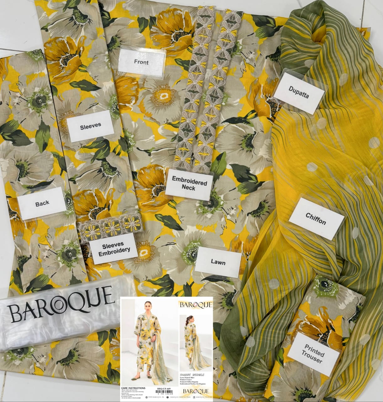 BAROQUE LAWN DIGITAL PRINTED EMBROIDERED PATCH-WORK UNSTITCED 3PC✓