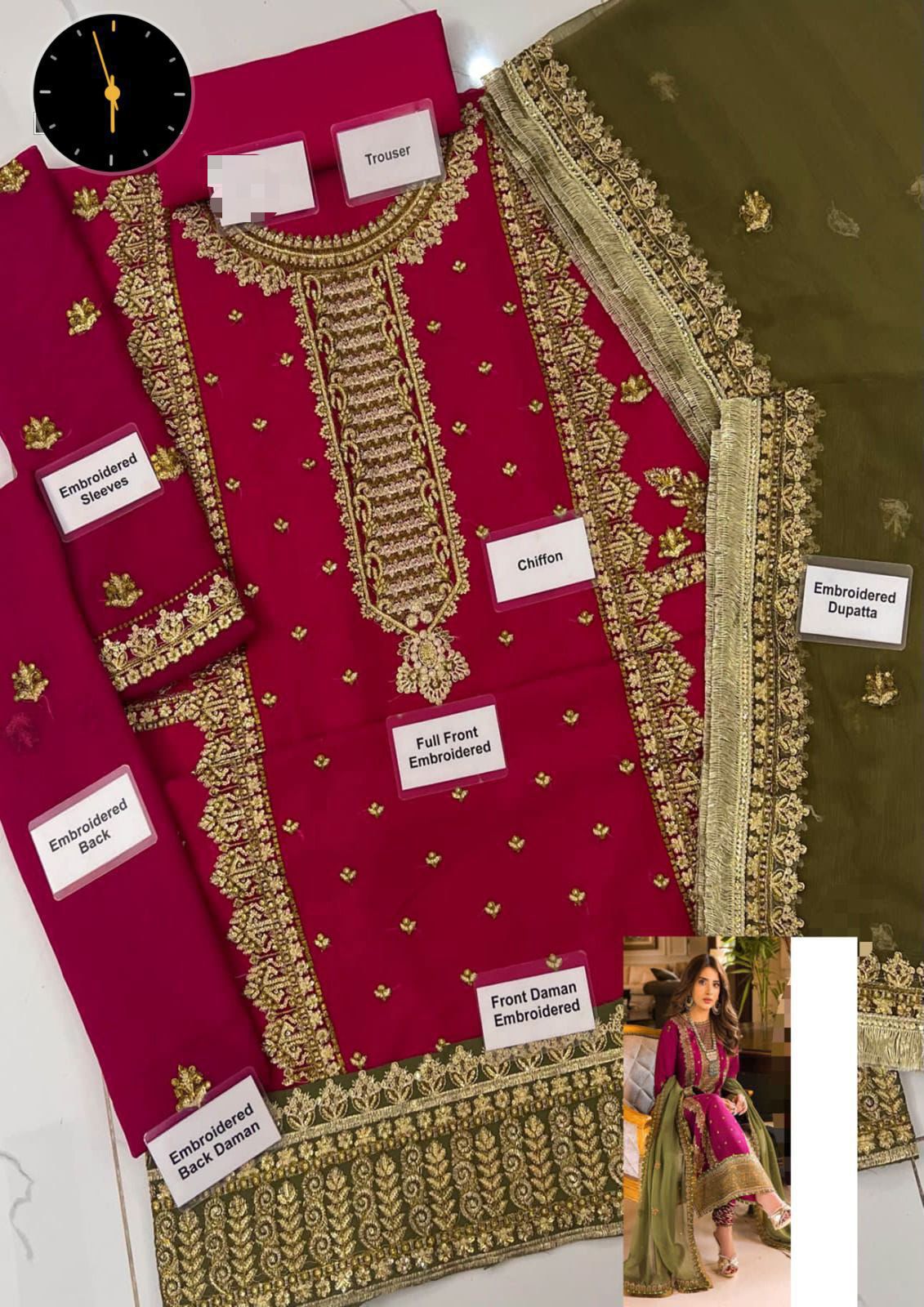 ASIM JOFA CHIFFON EMBROIDERED LUXURY UNSTICHED 3PC✓