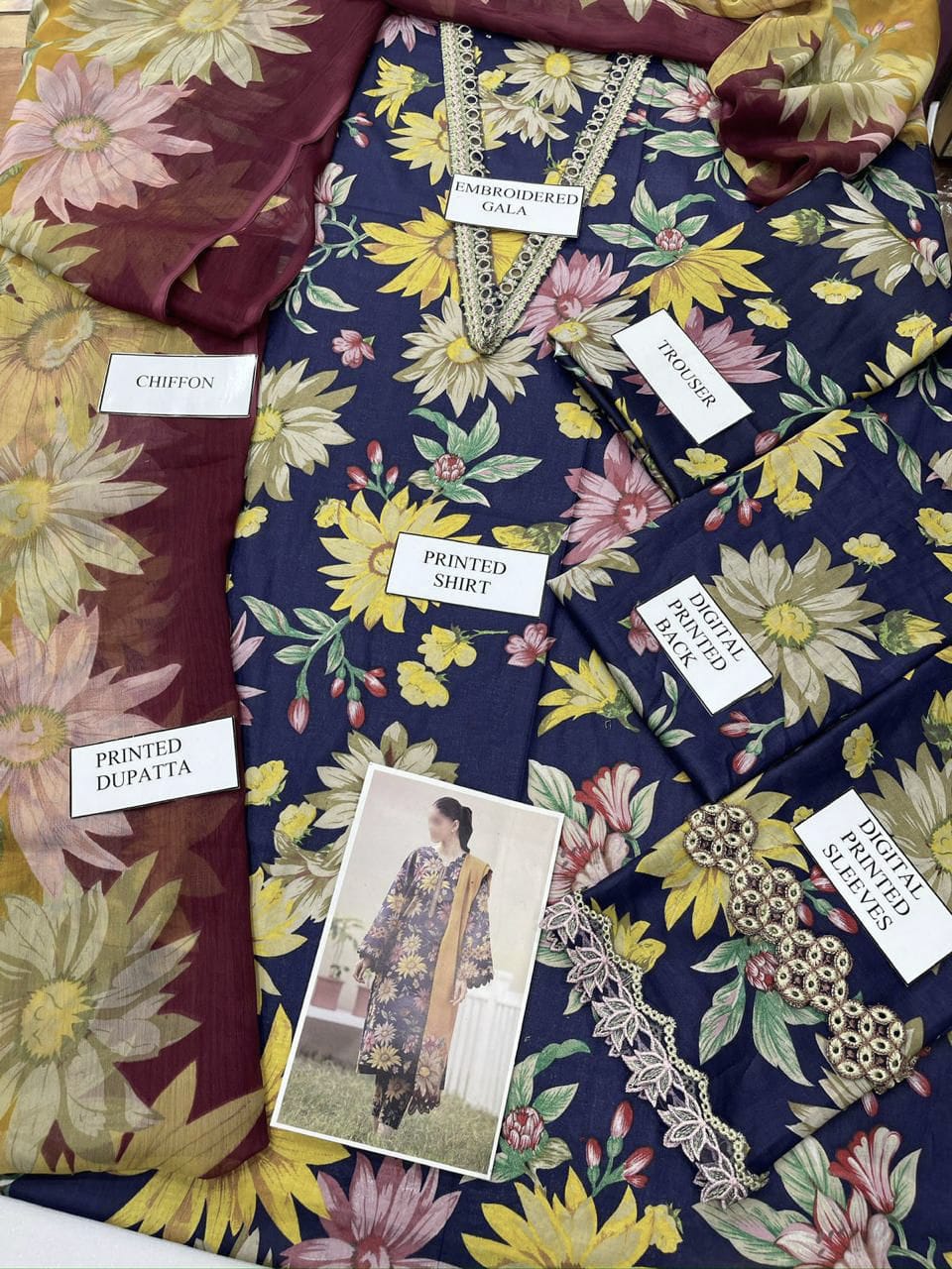 BAROQUE LAWN PRINTED EMBROIDERED PATCH-WORK UNSTITCEd 3pc✓