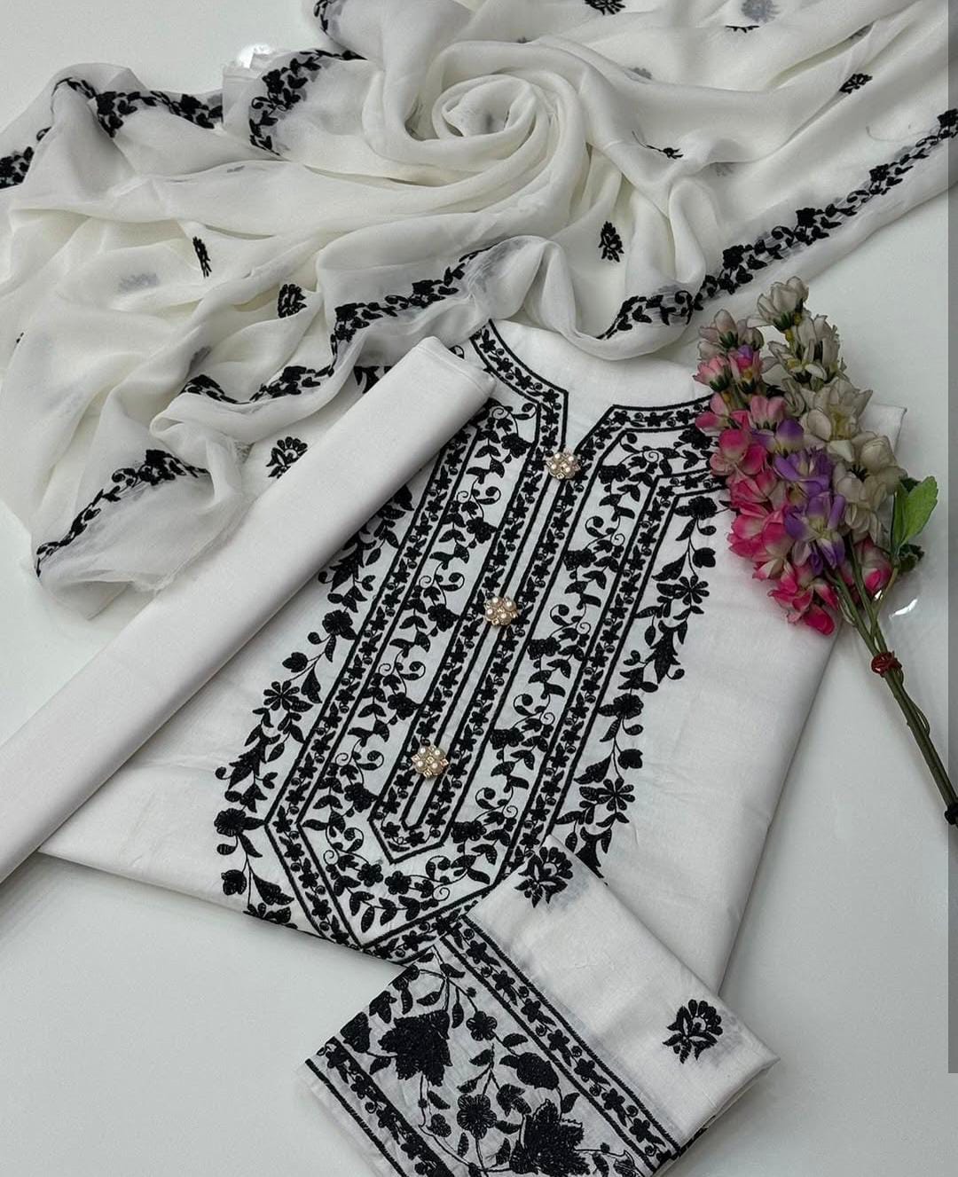 CROSS STITCH EMBROIDERED LUXURY LAWN COTTON UNSTITCED 3PC