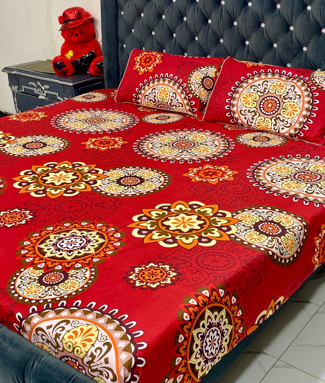 3D-CRYSTAL COTTON BEDSHEET 3PC