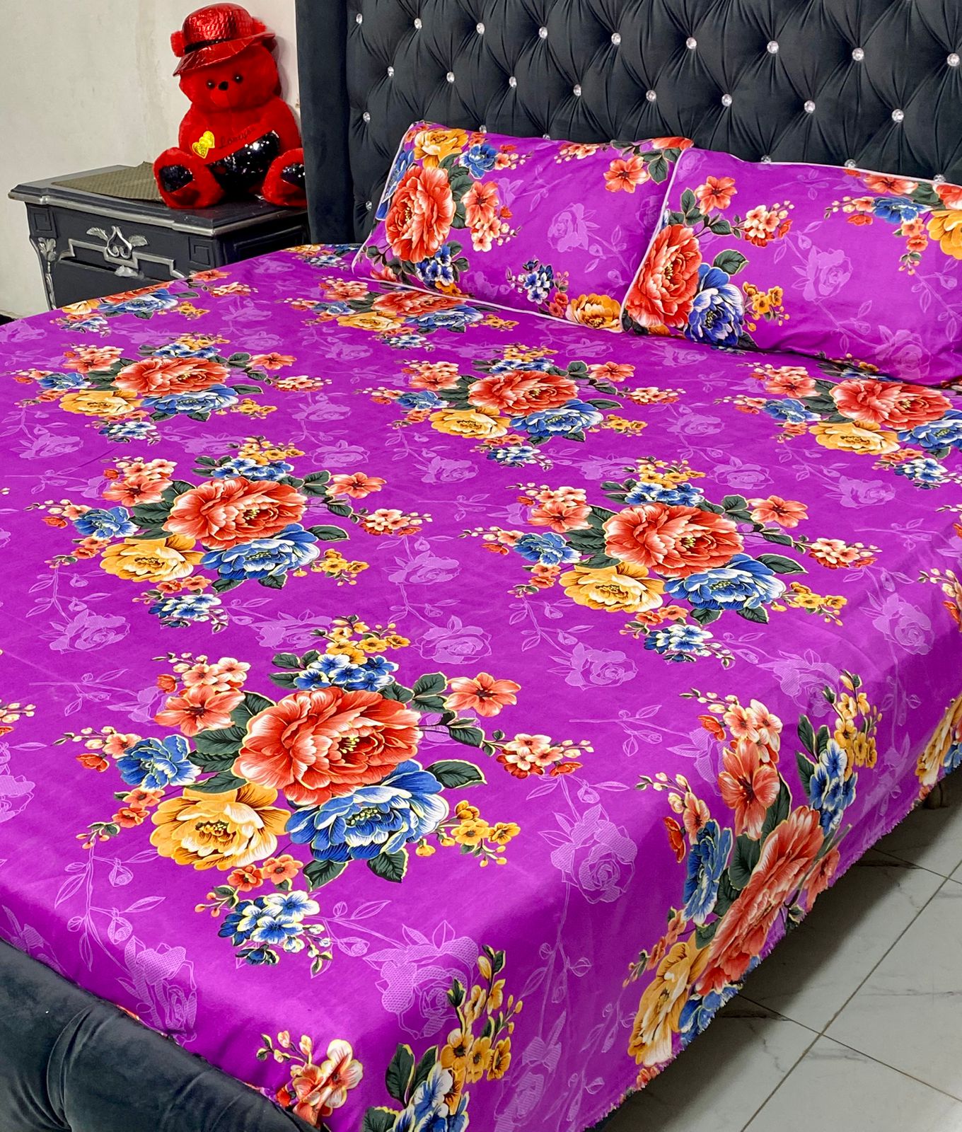 3D-CRYSTAL COTTON BEDSHEET 3PC