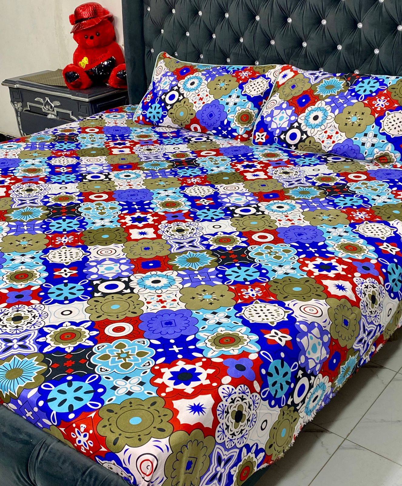 3D-CRYSTAL COTTON BEDSHEET 3PC