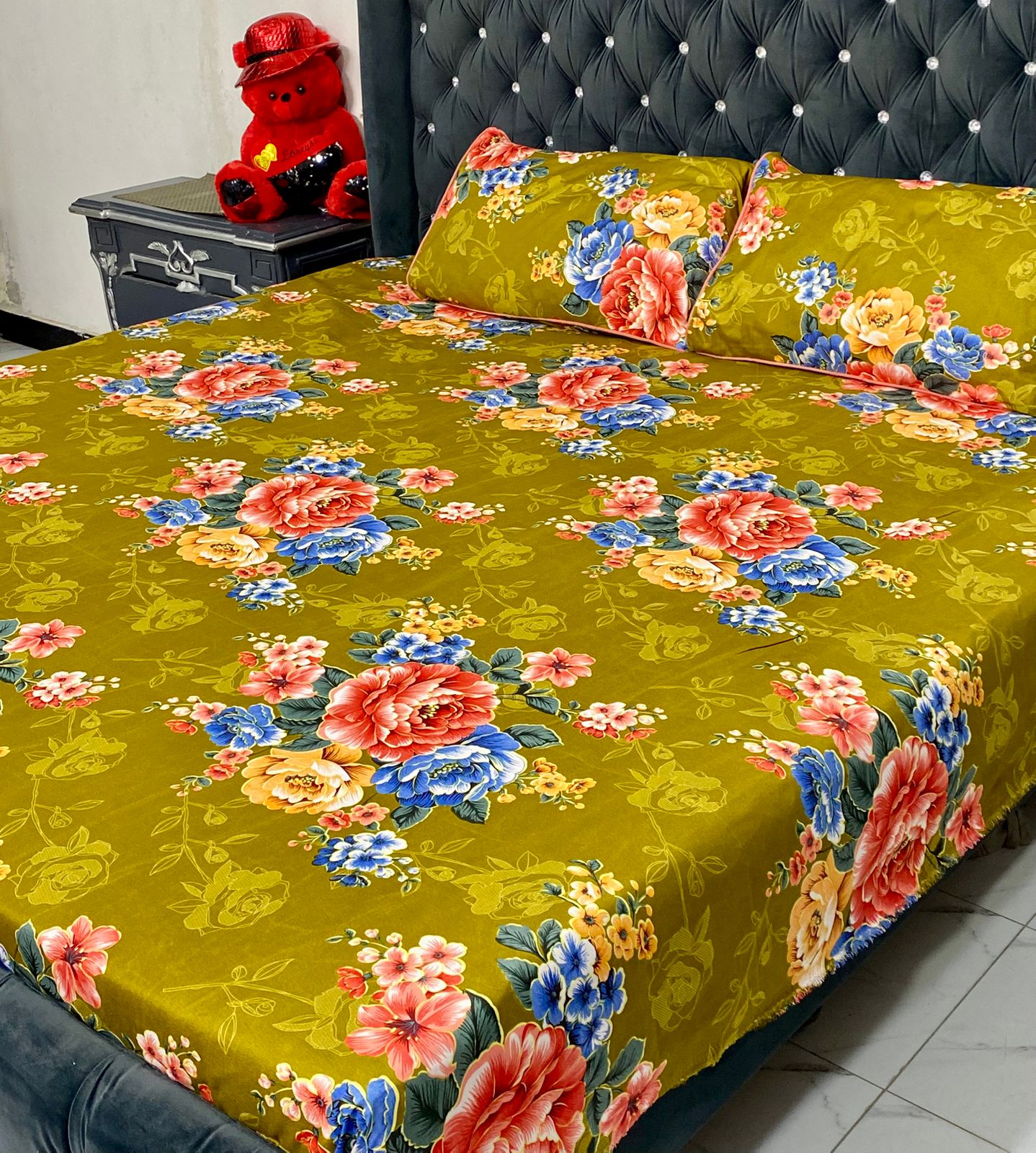 3D-CRYSTAL COTTON BEDSHEET 3PC