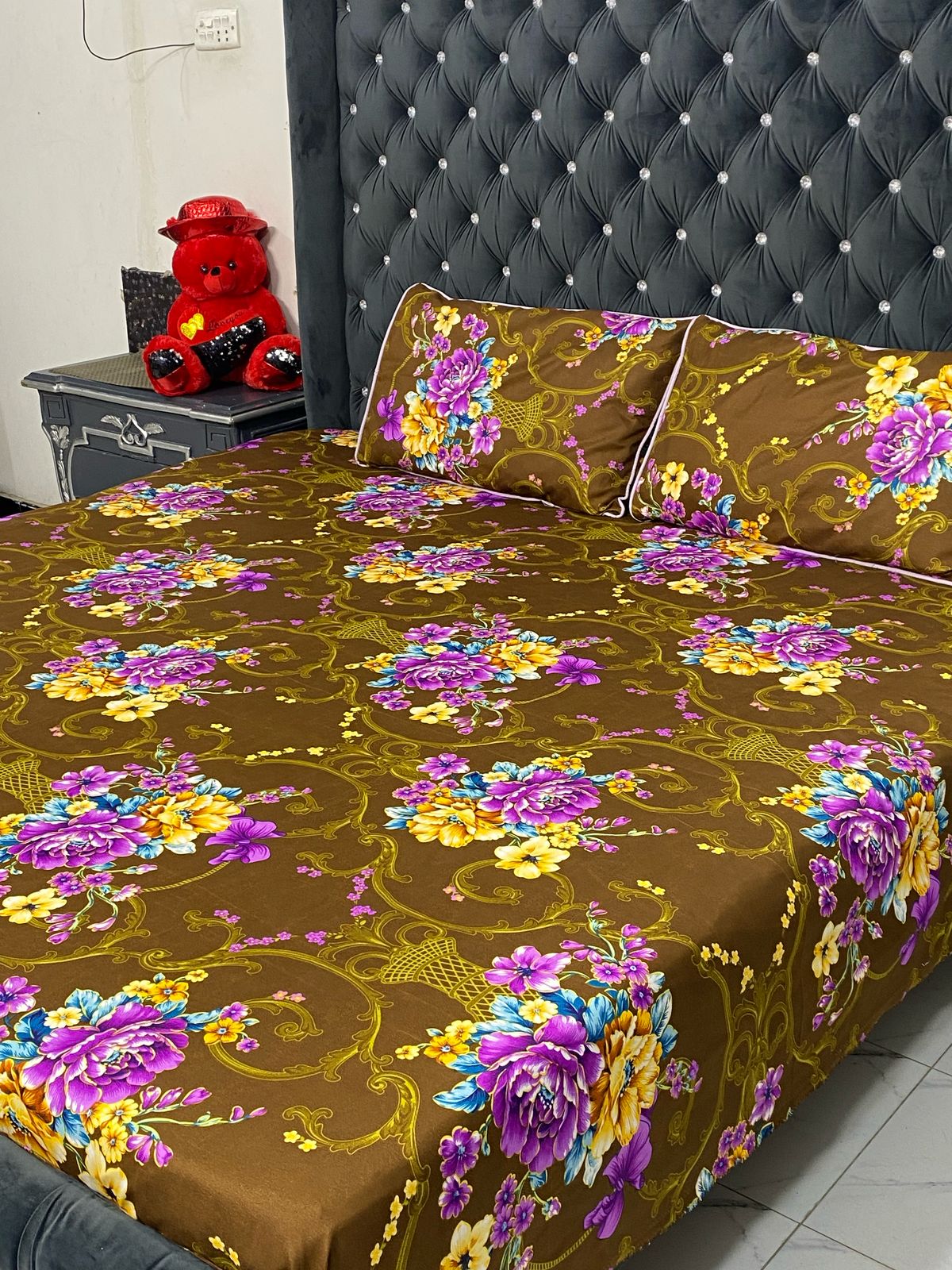 3D-CRYSTAL COTTON BEDSHEET 3PC
