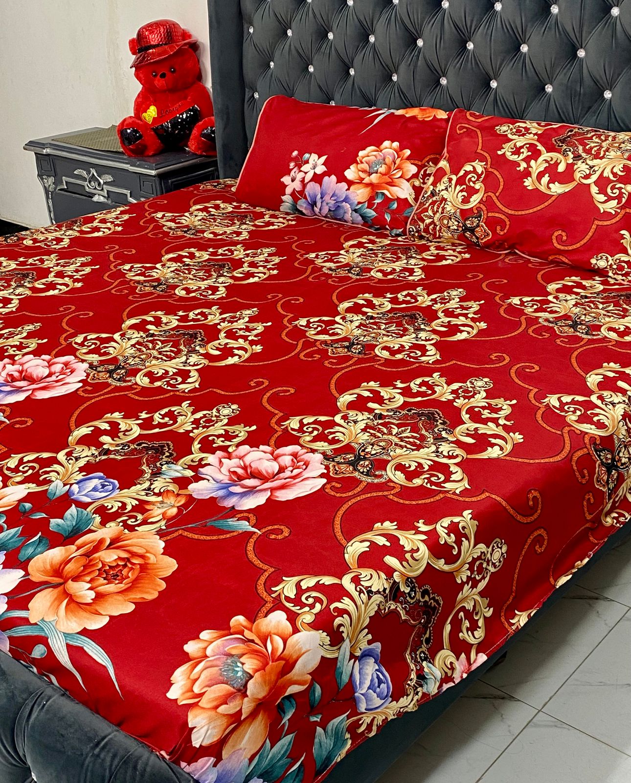 3D-CRYSTAL COTTON BEDSHEET 3PC