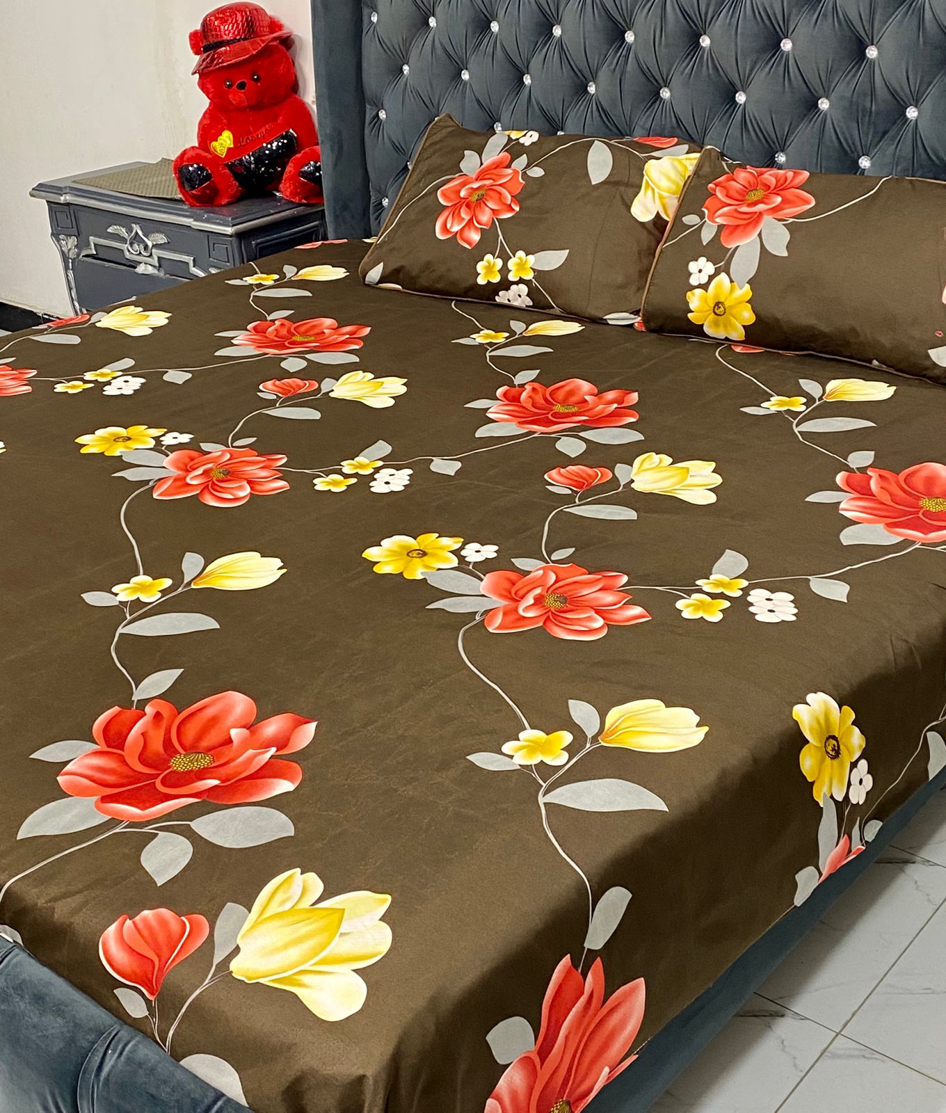 3D-CRYSTAL COTTON BEDSHEET 3PC