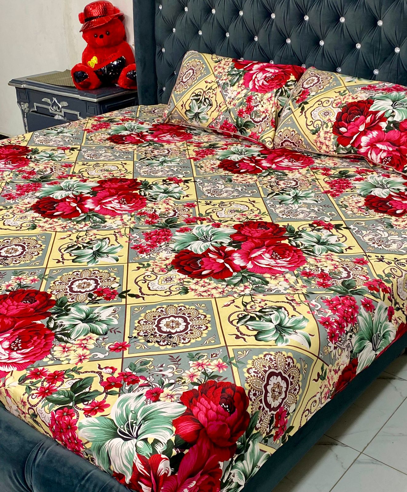 3D-CRYSTAL COTTON BEDSHEET 3PC