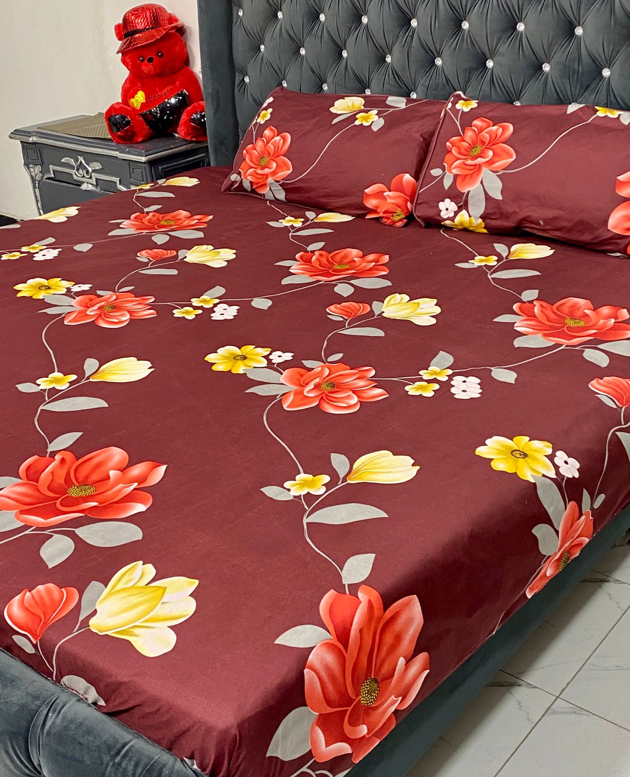 3D-CRYSTAL COTTON BEDSHEET 3PC