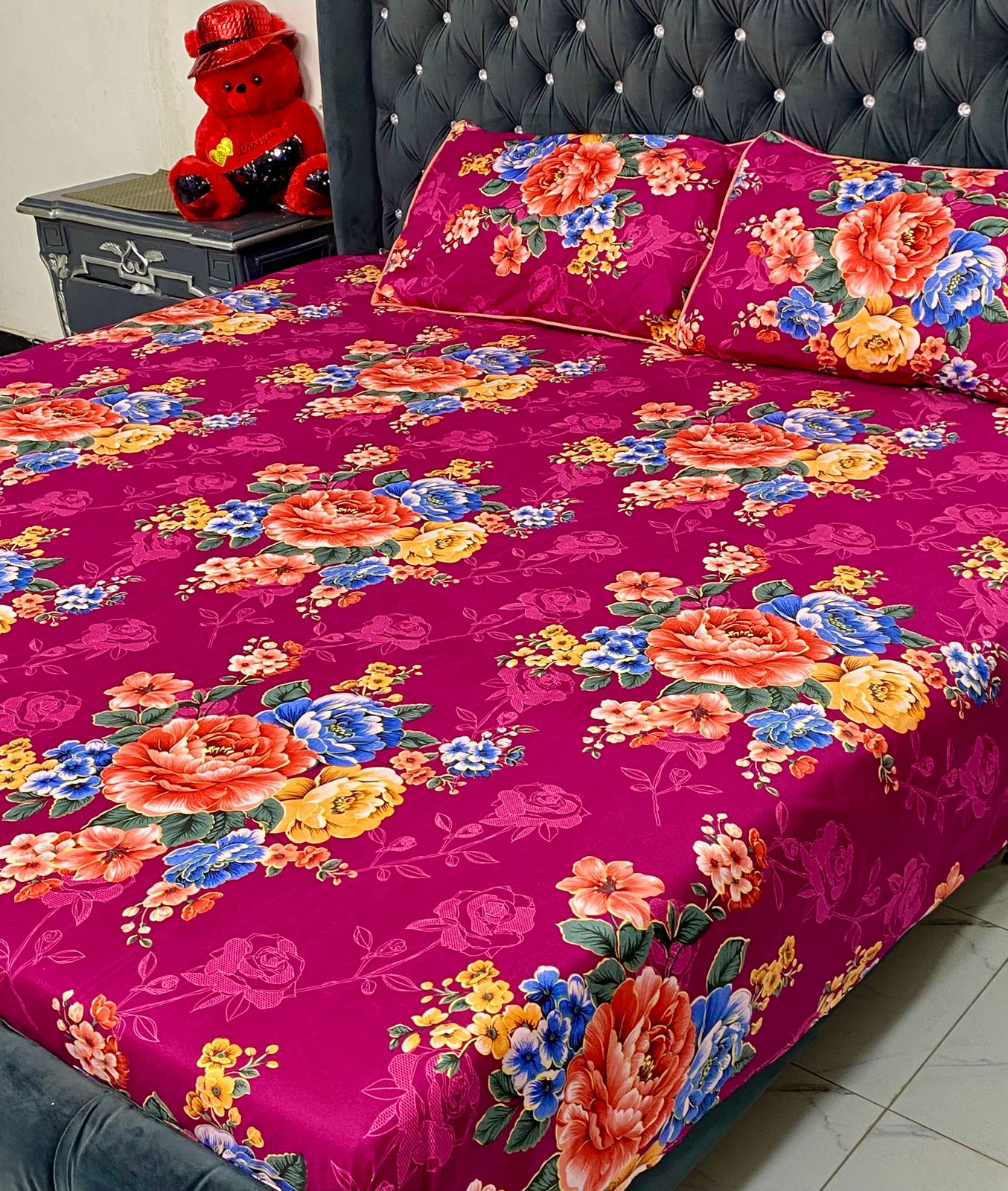 3D-CRYSTAL COTTON BEDSHEET 3PC