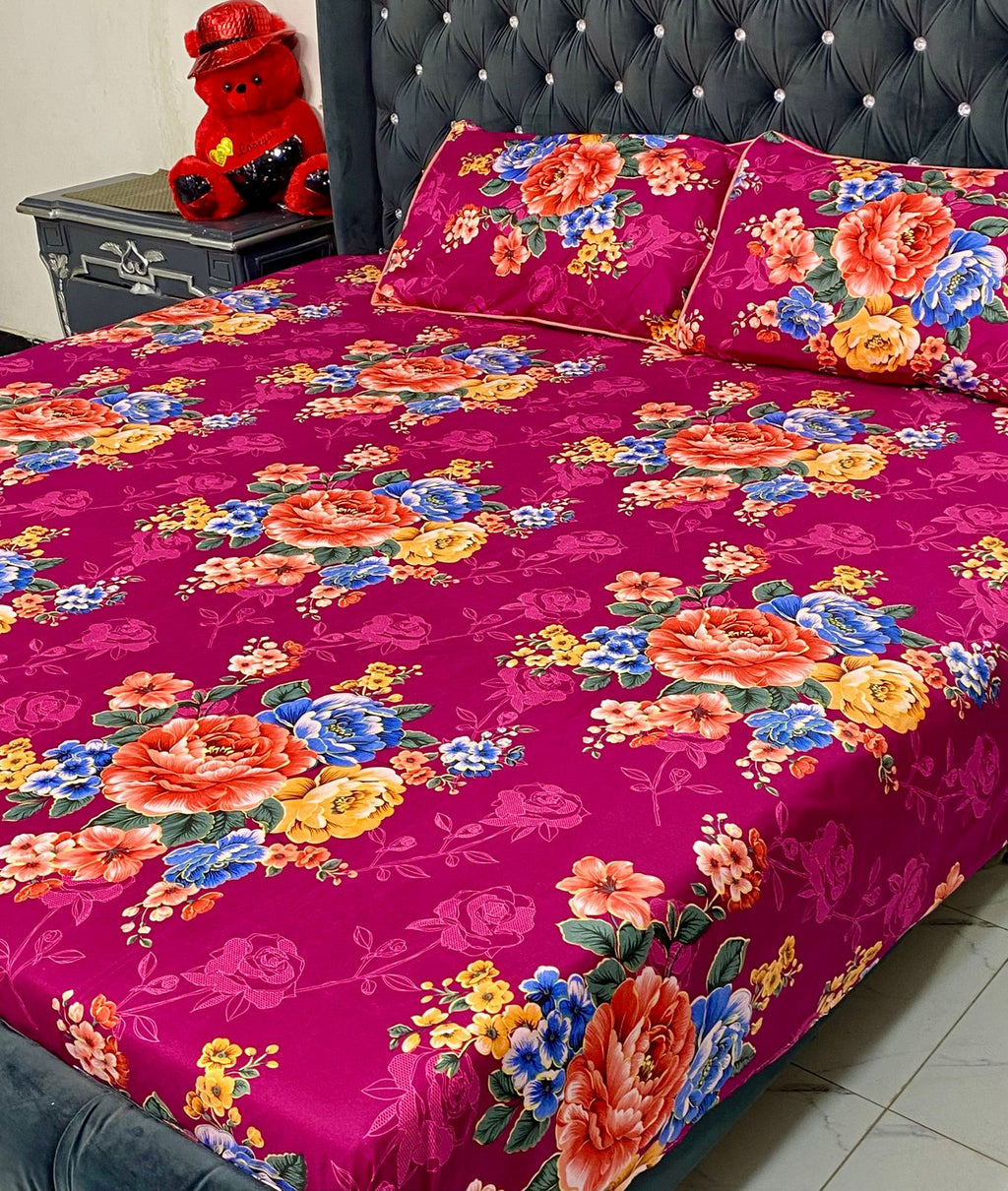 3D-CRYSTAL COTTON BEDSHEET 3PC