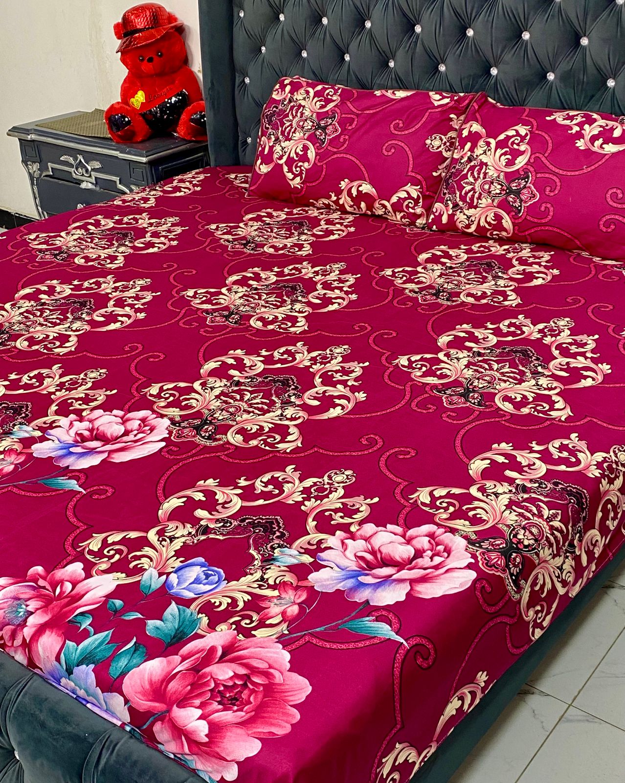3D-CRYSTAL COTTON BEDSHEET 3PC