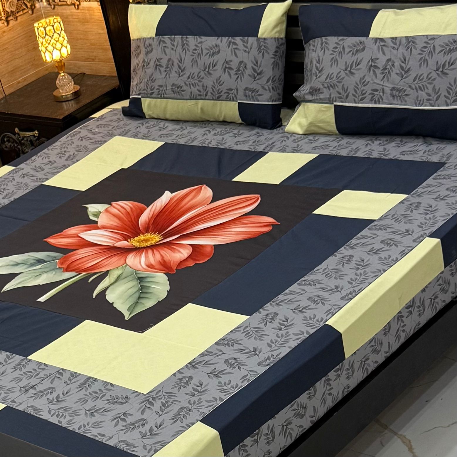 DIGITAL GOLD PANEL BEDSHEET🛌🛌🛌