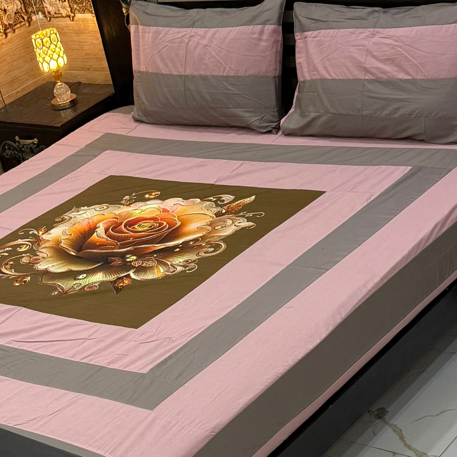 DIGITAL GOLD PANEL BEDSHEET🛌🛌🛌