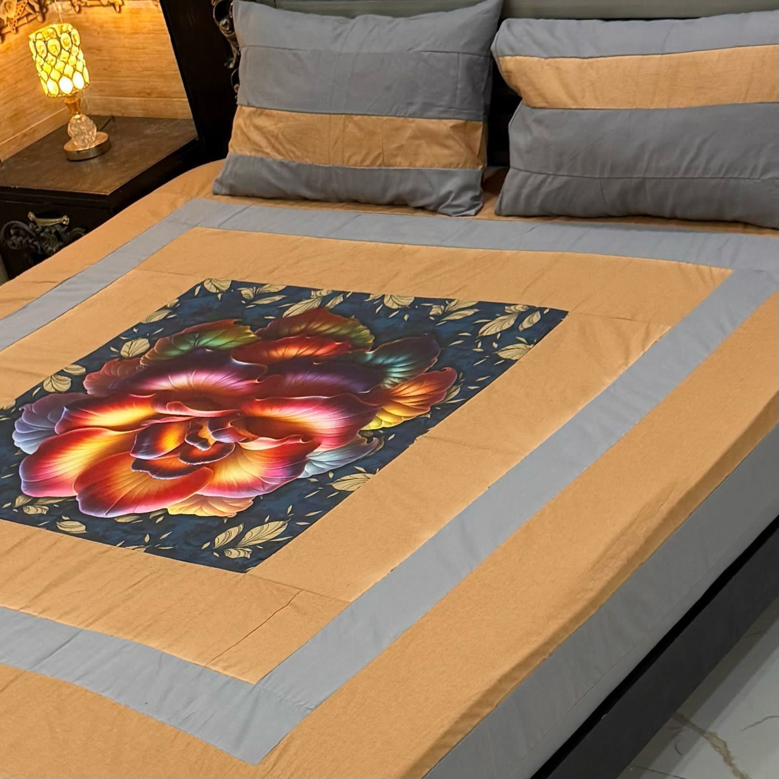 DIGITAL GOLD PANEL BEDSHEET🛌🛌🛌