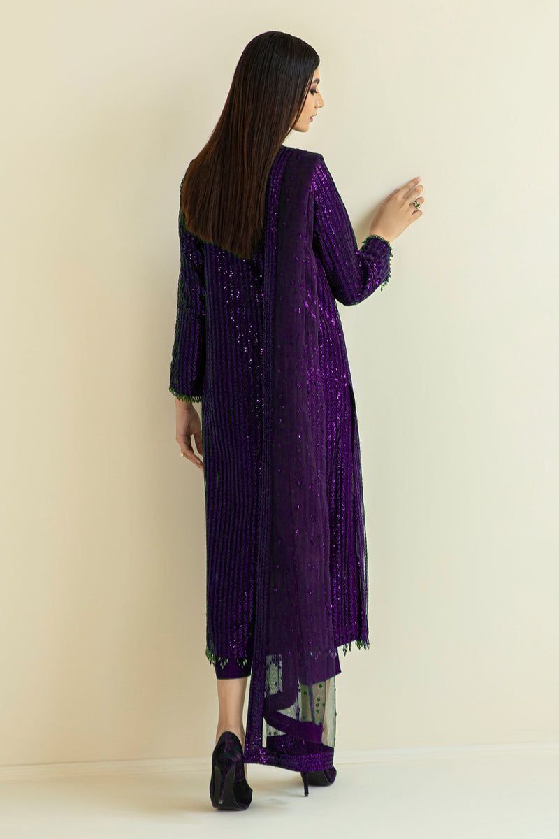 BAROQUE CHIFFON EMBROIDERED SEQUENCE LUXURY FORMAL UNSTITCED 3PC✓