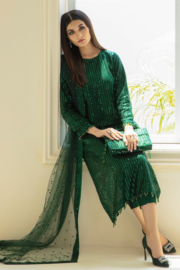BAROQUE CHIFFON EMBROIDERED SEQUENCE LUXURY FORMAL UNSTITCED 3PC✓