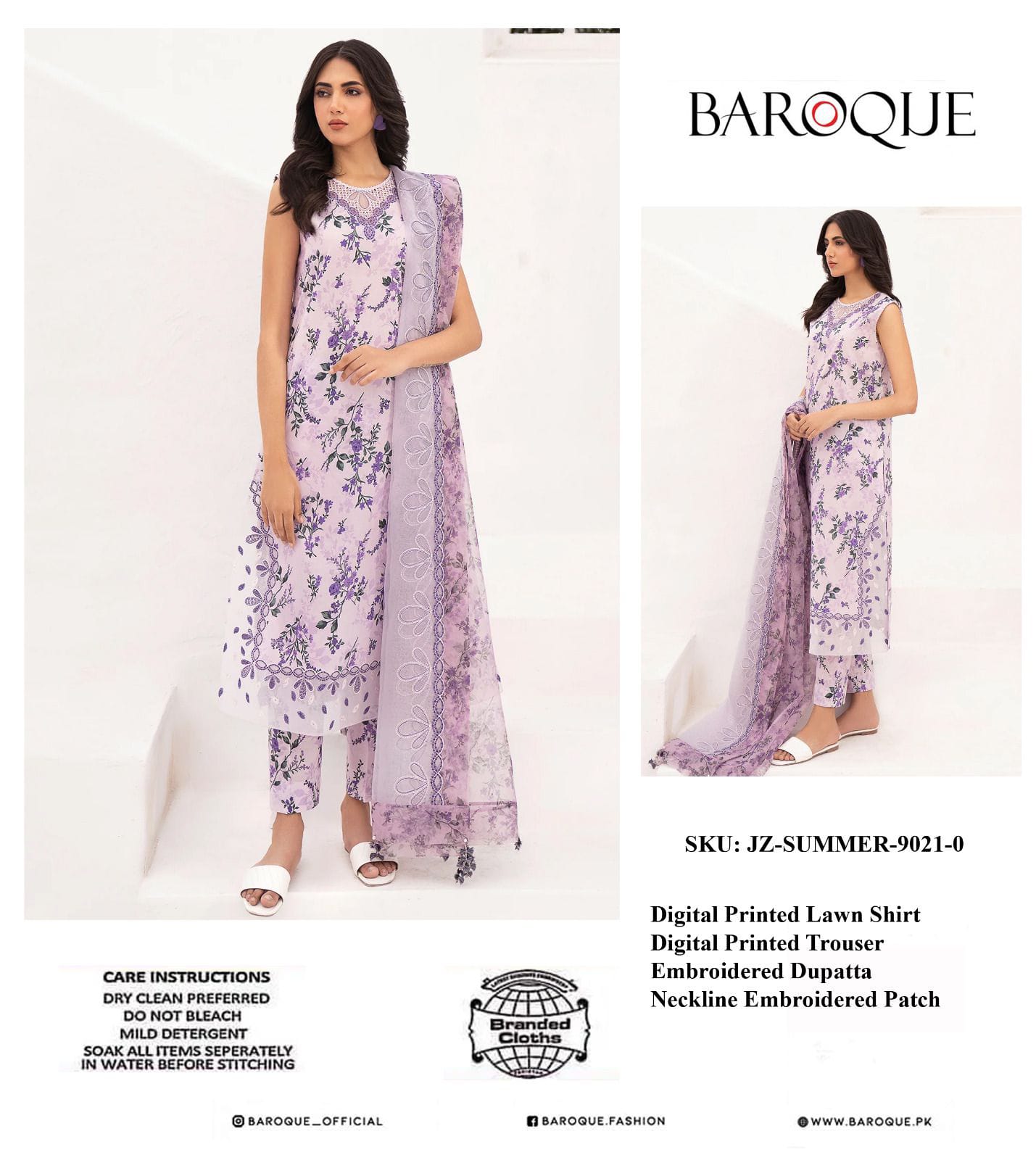 BAROQUE LAWN PRINTED EMBROIDERED PATCH-WORK UNSTITCED 3PC✓