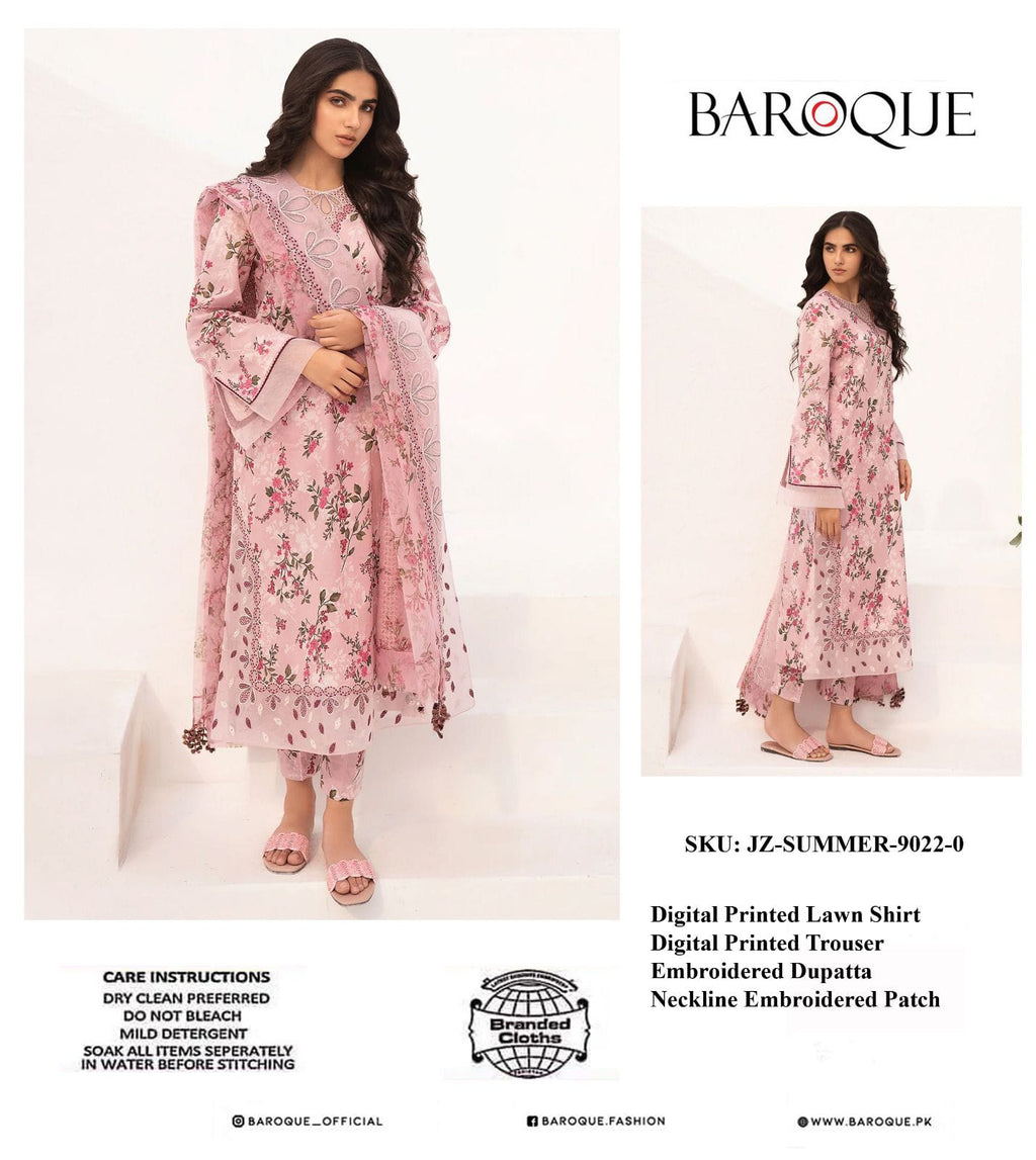 BAROQUE LAWN PRINTED EMBROIDERED PATCH-WORK UNSTITCED 3PC✓