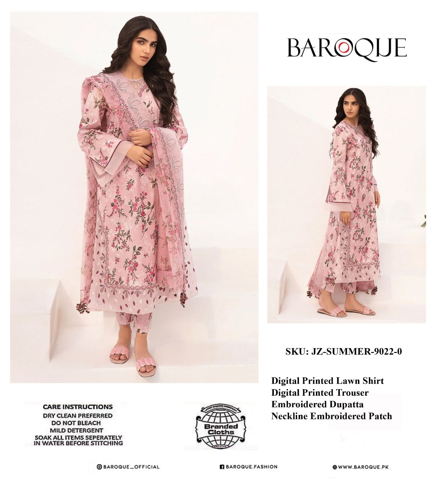 BAROQUE LAWN PRINTED EMBROIDERED PATCH-WORK UNSTITCED 3PC✓