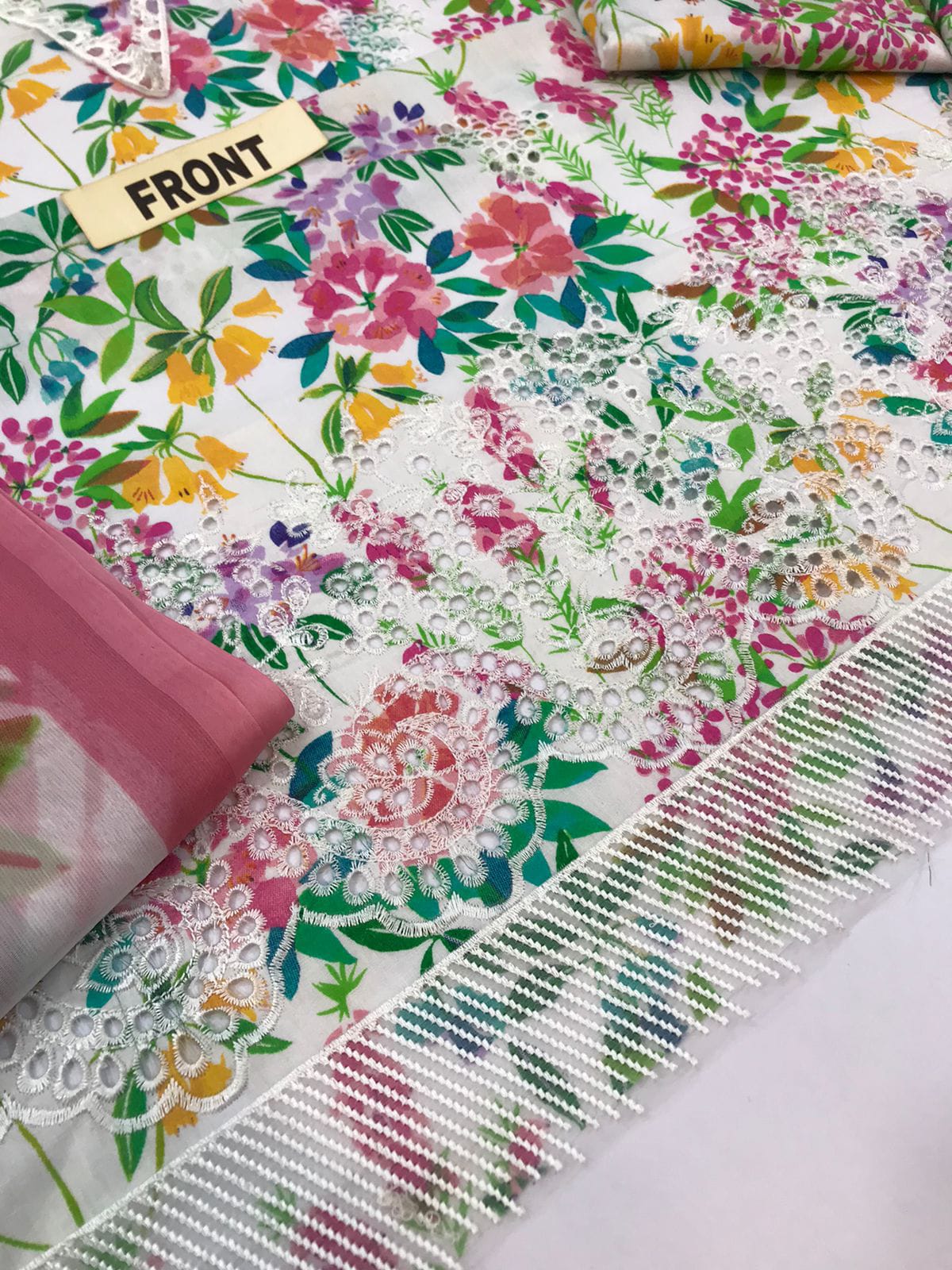 AFROZEH LAWN PRINTED CHIKANKARI EMBROIDERED PATCH-WORK UNSTITCED 3PC ✓