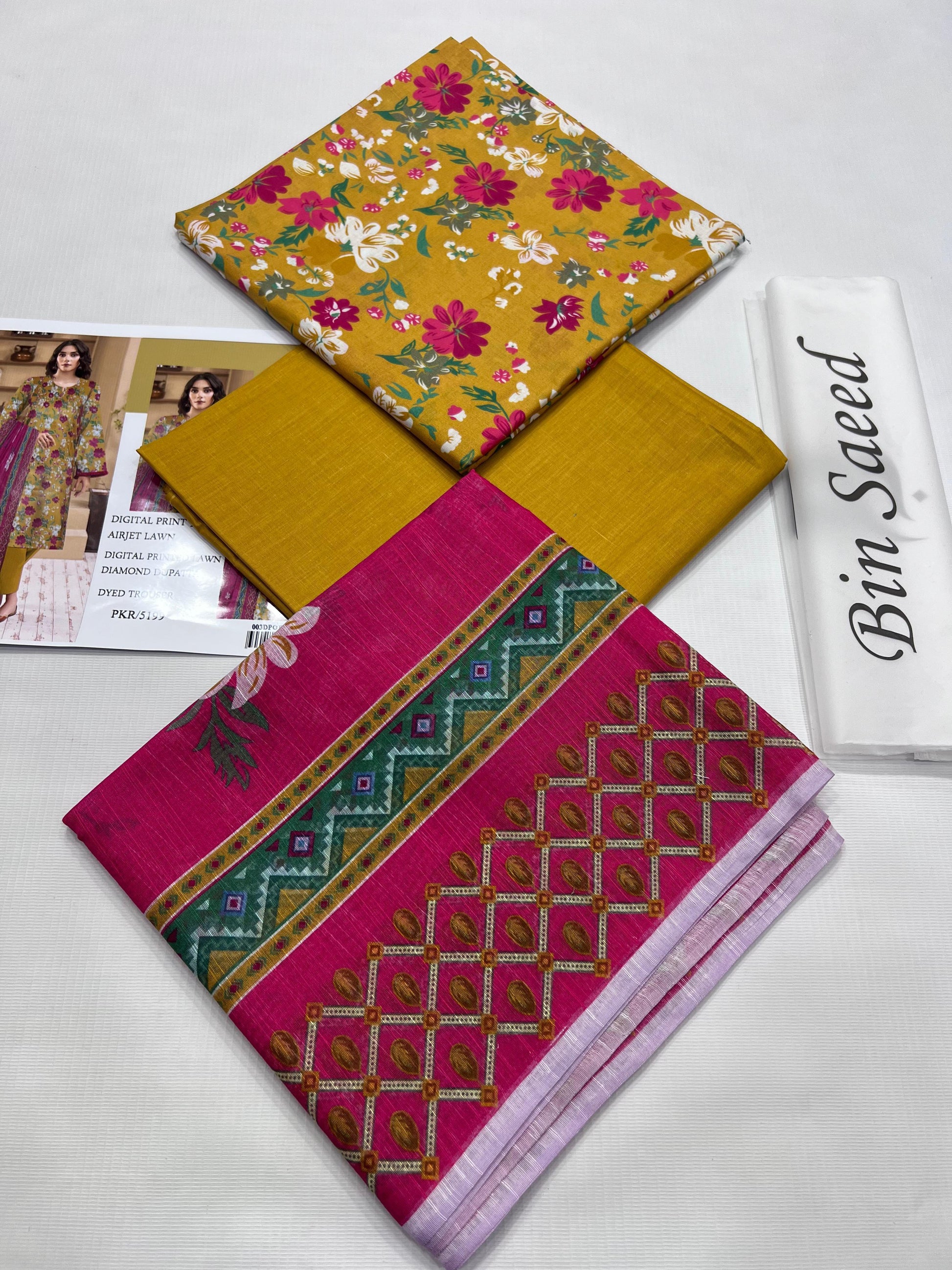 BIN SAEED LAWN PRINTED UNSTITCED 3PC✓