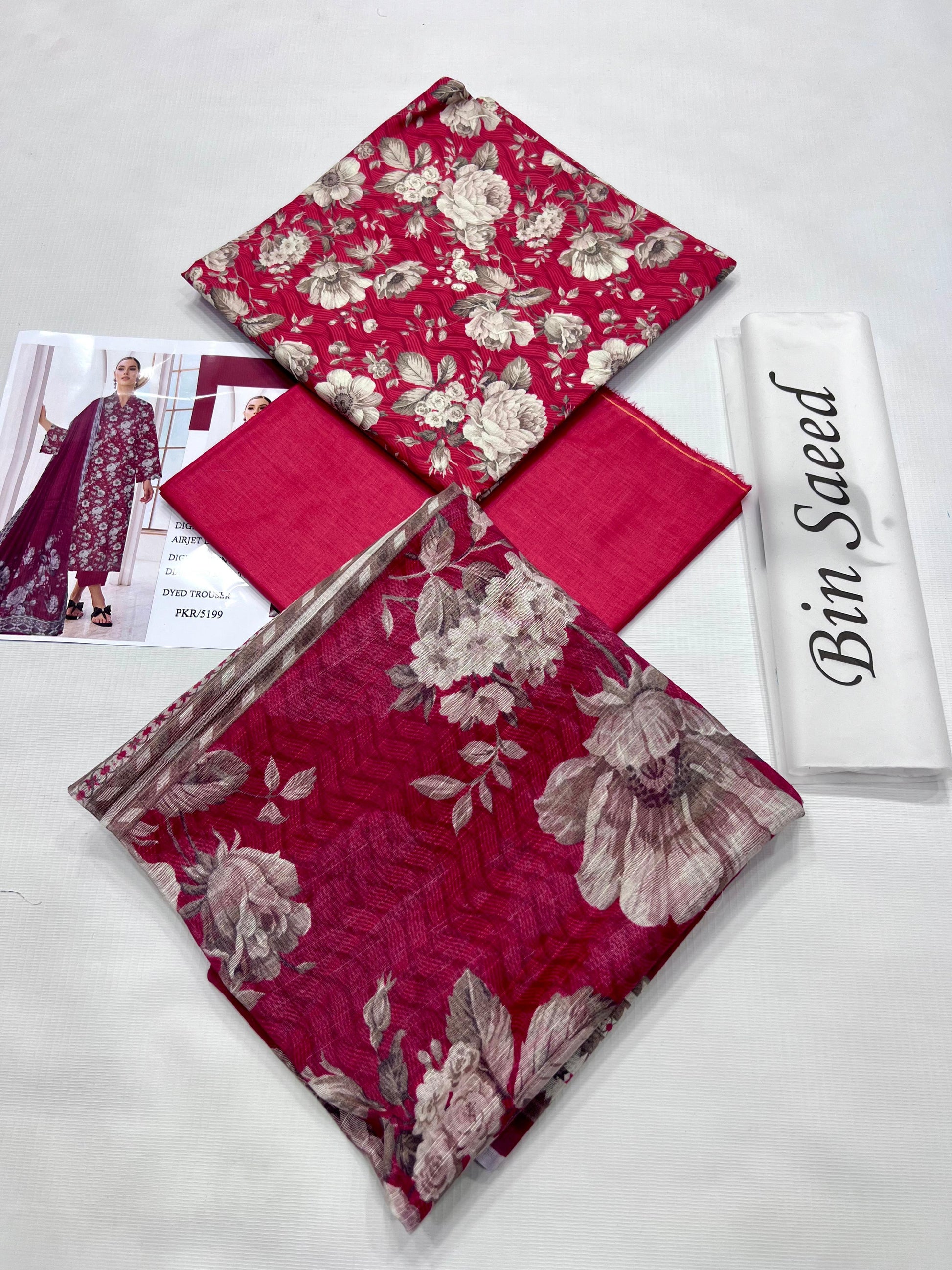 BIN SAEED LAWN PRINTED UNSTITCED 3PC✓