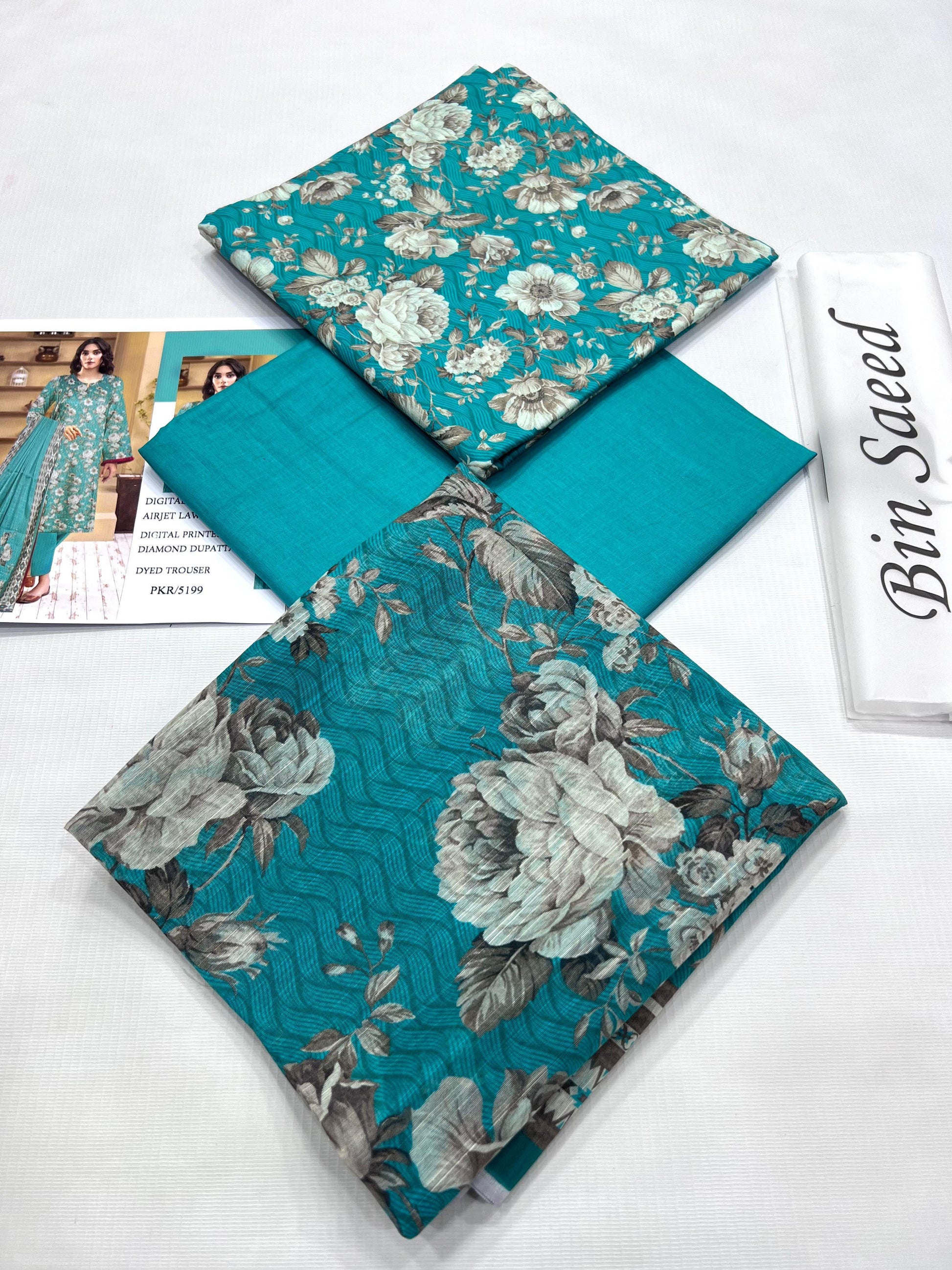 BIN SAEED LAWN PRINTED UNSTITCED 3PC✓
